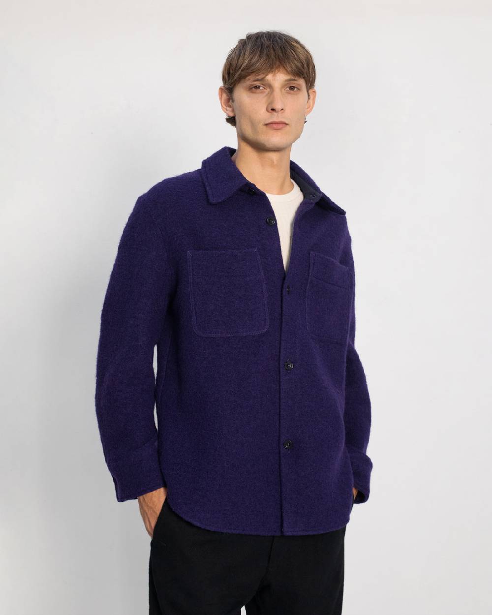 Rotholz Dickes Overshirt Bio Wollmischung - Lila 50% Rabatt für begrenzte Zeit