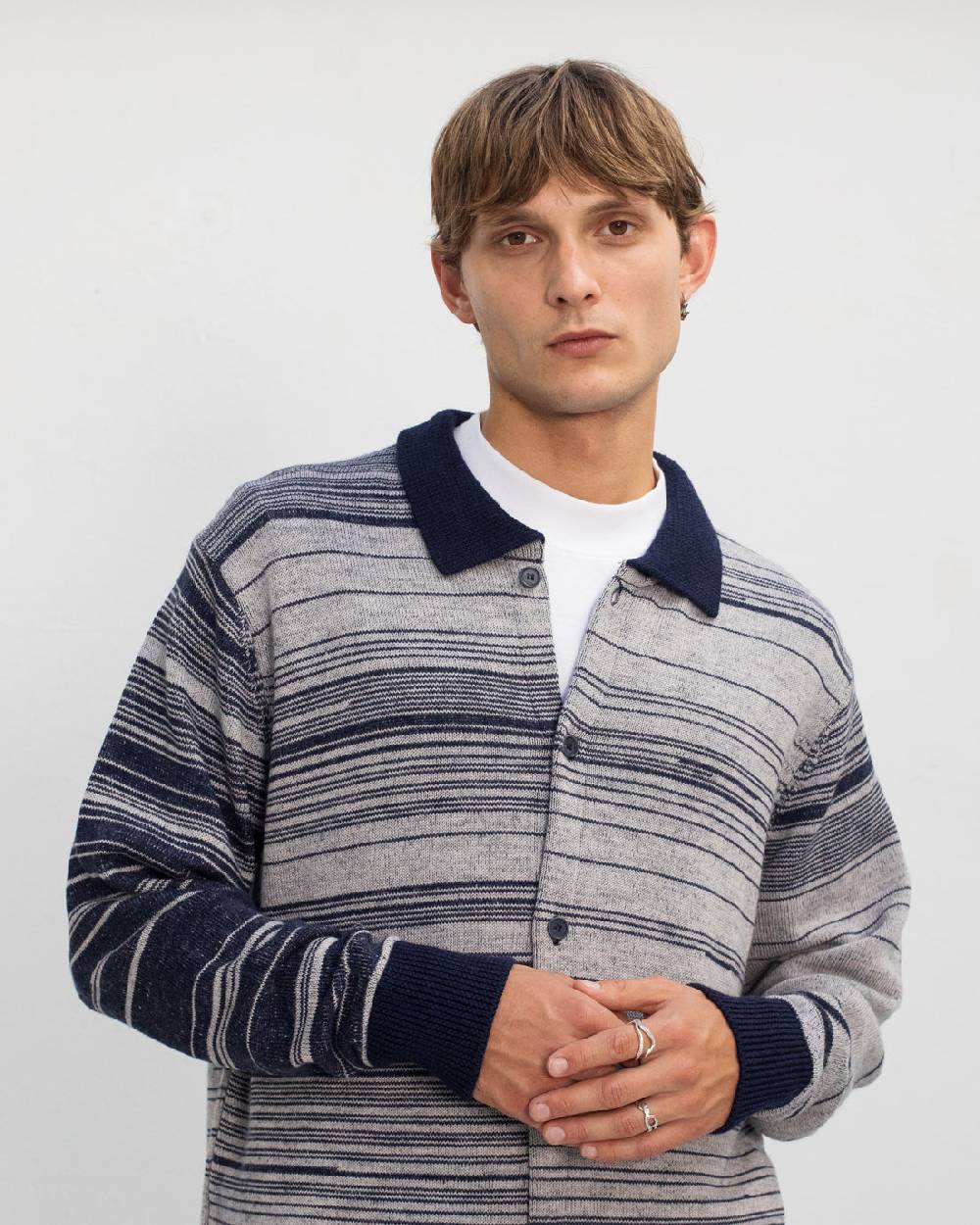 Rotholz Strick Shirt Merinowolle - Blau Gestreift Online