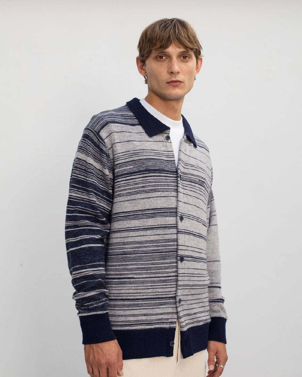 Rotholz Strick Shirt Merinowolle - Blau Gestreift Online