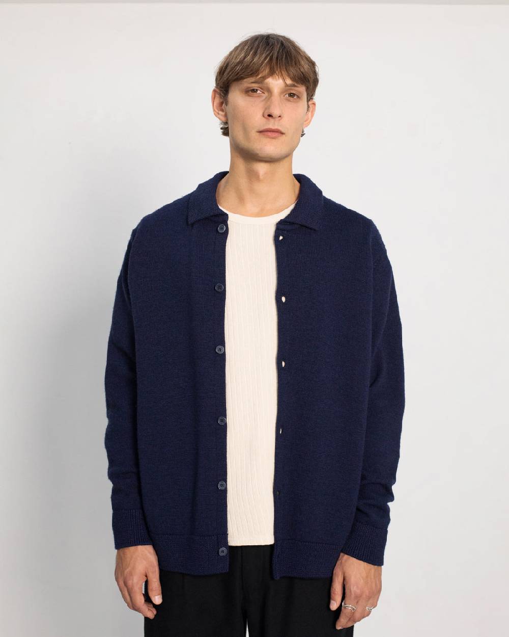 Rotholz Strick Shirt Merinowolle - Blau Auslauf