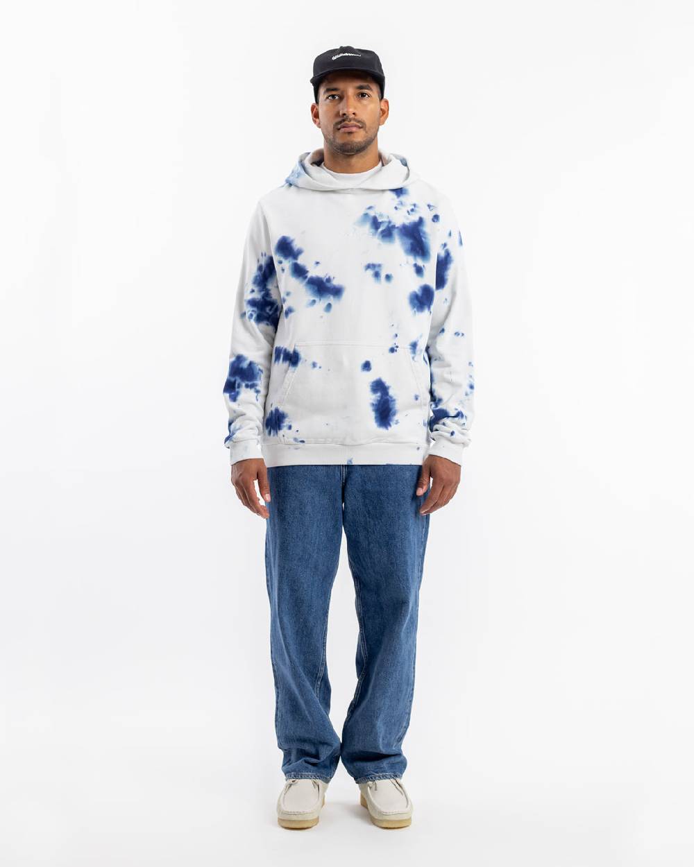 Rotholz Batik Hoodie Bio Baumwolle - Blau/Off-White Online Shopping