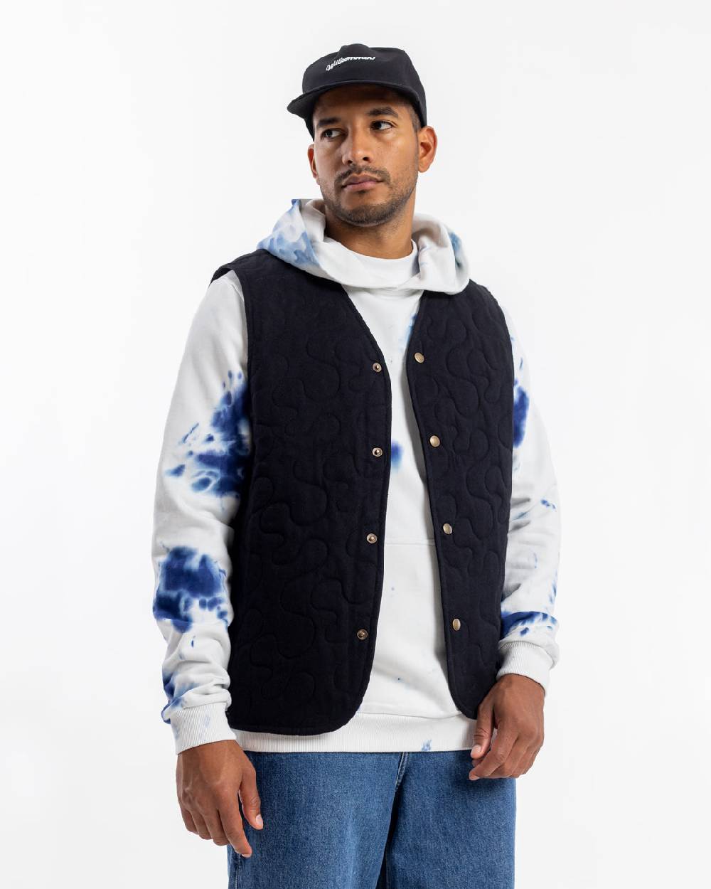Rotholz Batik Hoodie Bio Baumwolle - Blau/Off-White Online Shopping