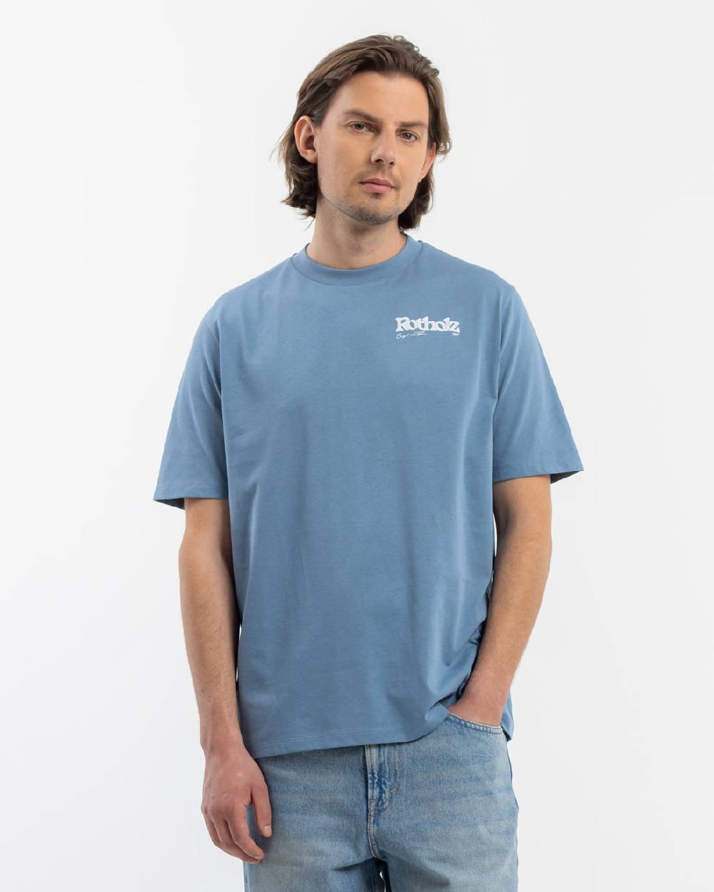 Rotholz Retro Logo T-Shirt Bio Baumwolle - Hellblau Preisnachlass