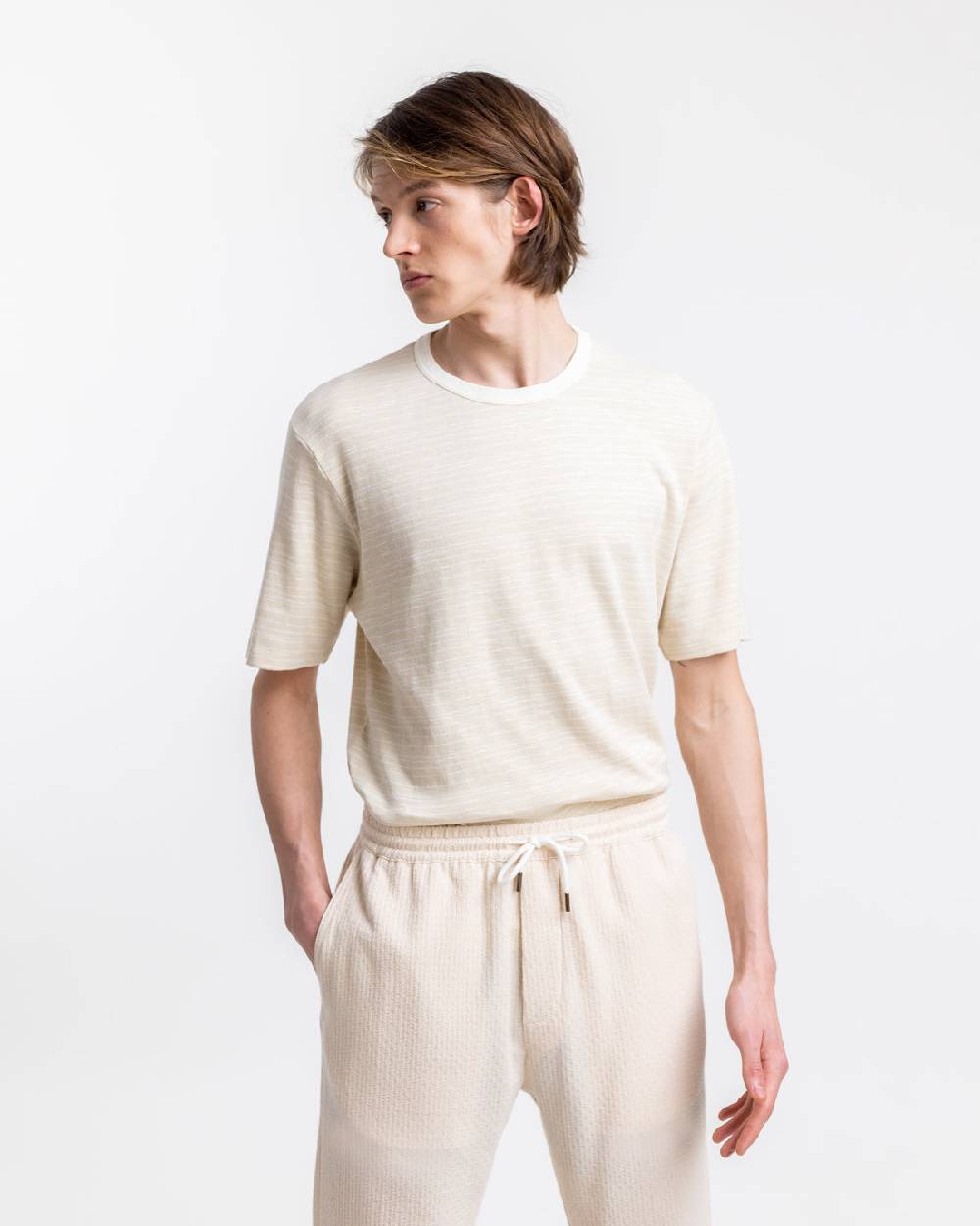 Rotholz Gestreiftes T-Shirt Creme Black Friday