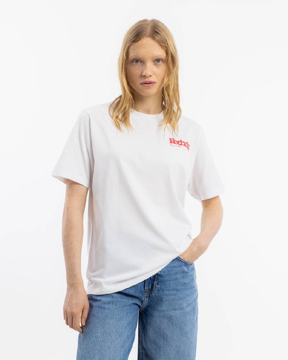 Rotholz Retro Logo T-Shirt Bio Baumwolle - Weiß Neueste Stile