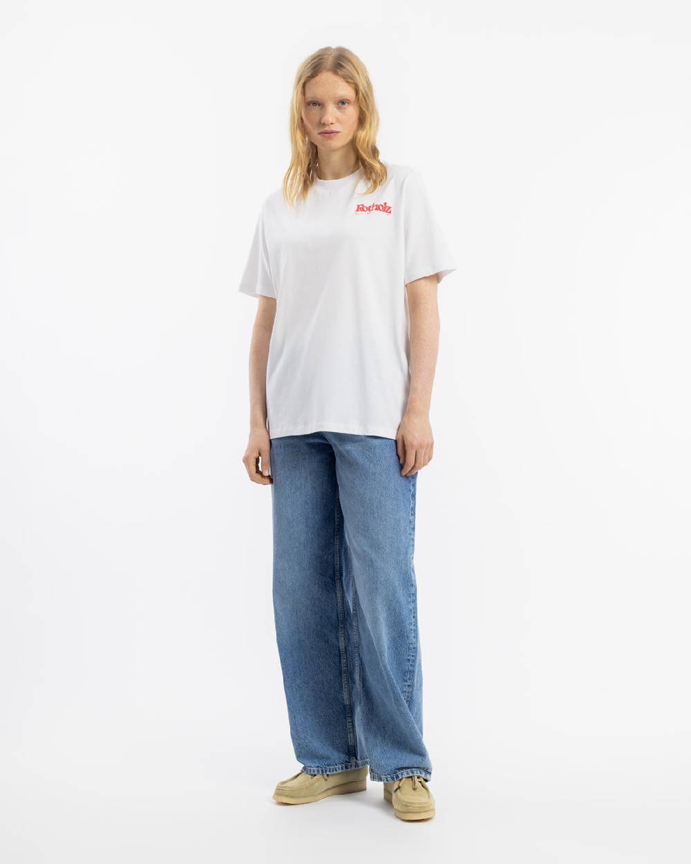 Rotholz Retro Logo T-Shirt Bio Baumwolle - Weiß Neueste Stile