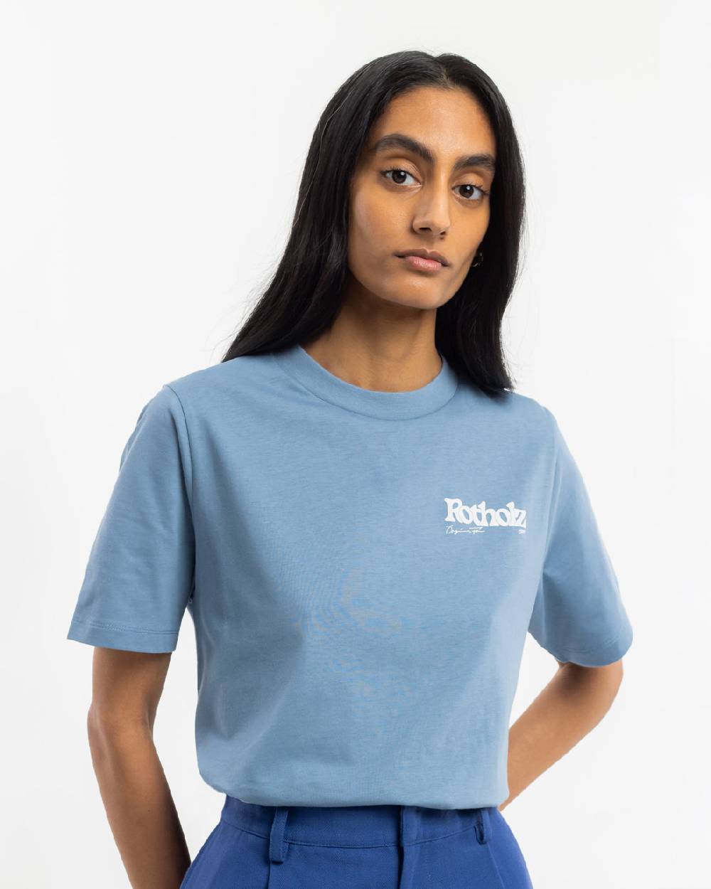 Rotholz Retro Logo T-Shirt Bio Baumwolle - Hellblau Letzter Tag