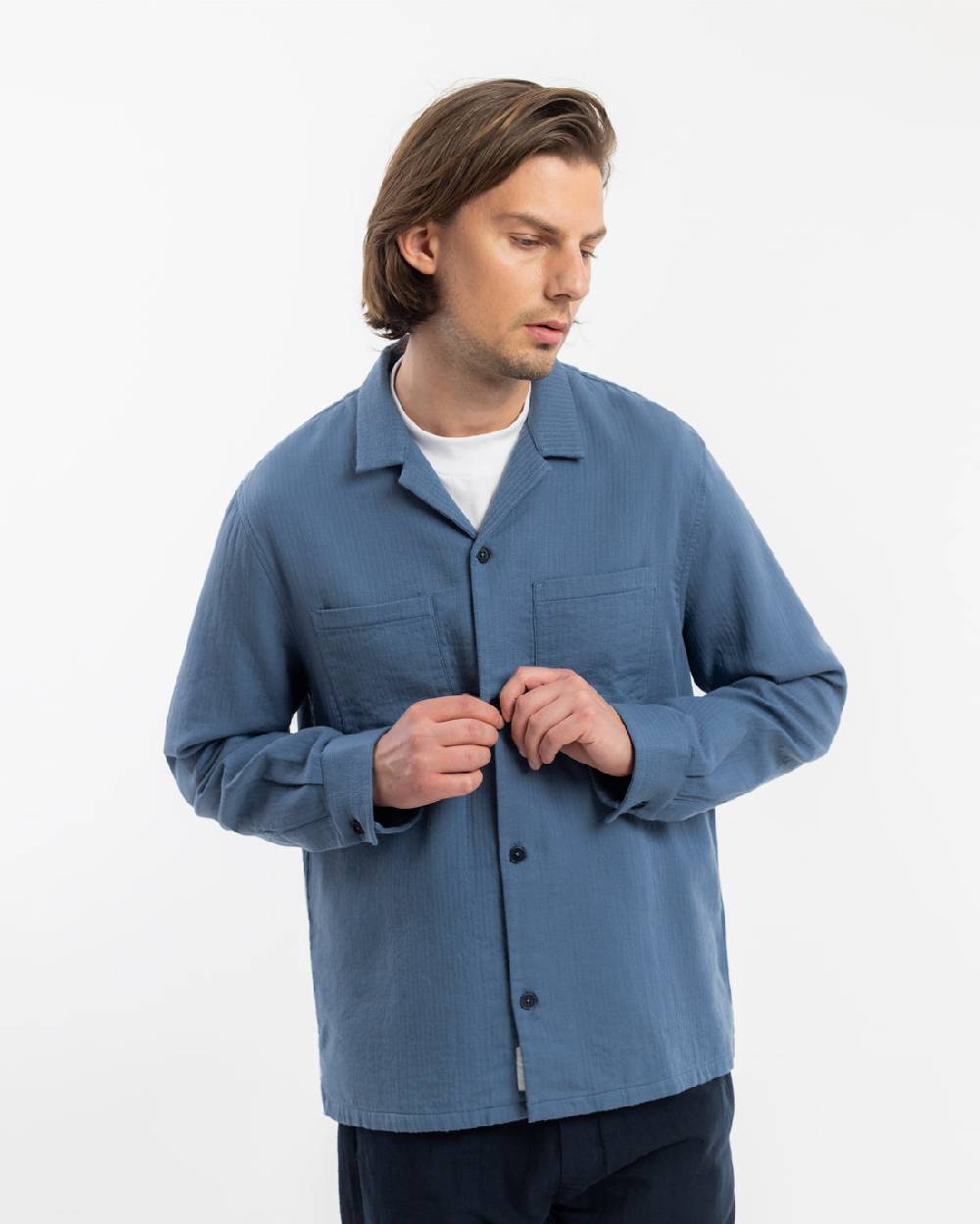 Rotholz Langarmhemd Bio Baumwolle - Blau Clearance-Verkauf