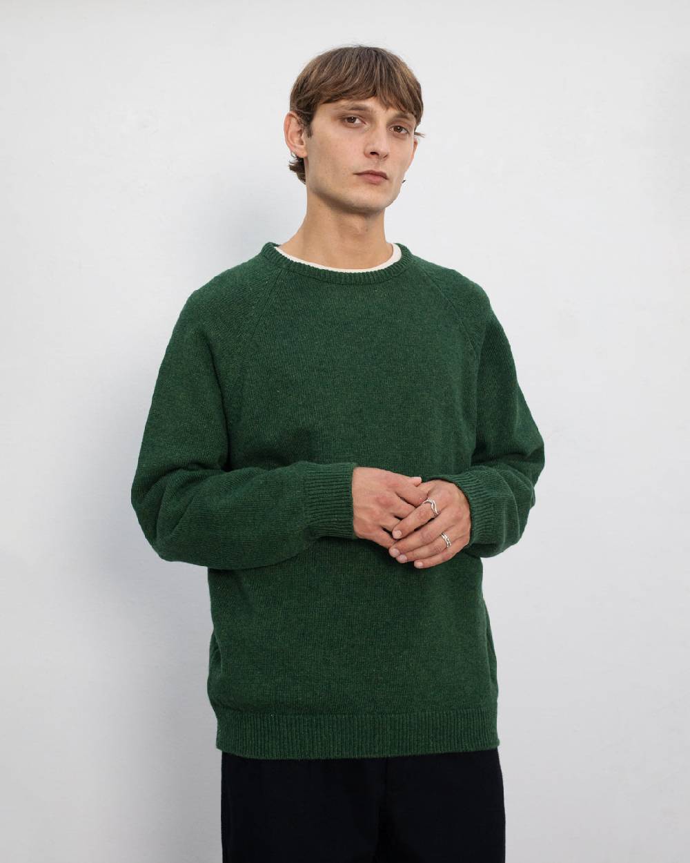 Rotholz Smiley Strickpullover Recycelte Wolle - Grün 50% Rabatt für begrenzte Zeit
