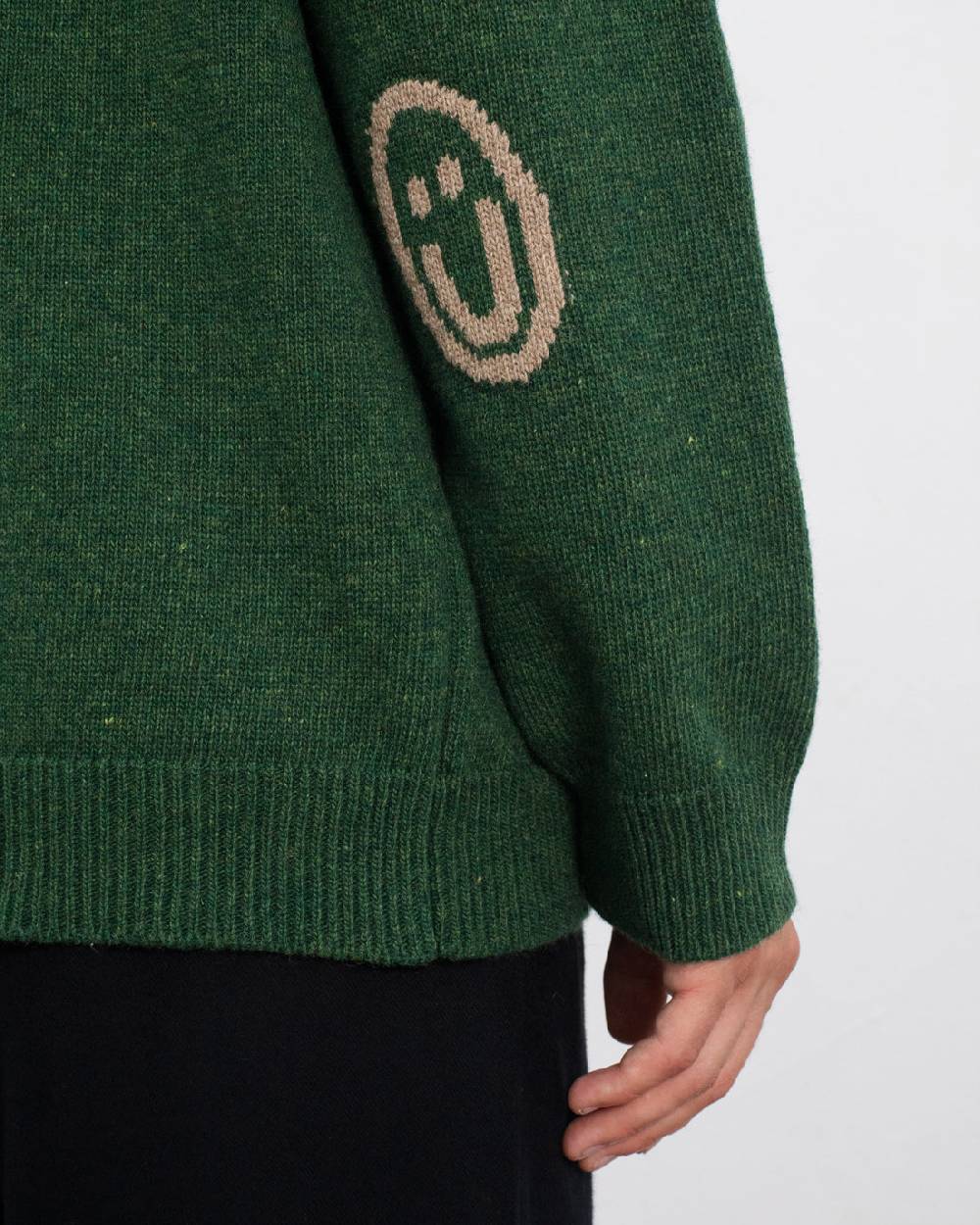 Rotholz Smiley Strickpullover Recycelte Wolle - Grün 50% Rabatt für begrenzte Zeit