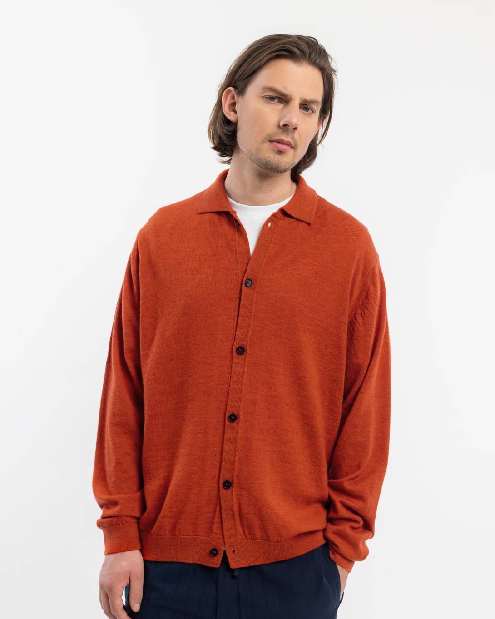 Rotholz Strick Shirt Merinowolle - Rot Outlet