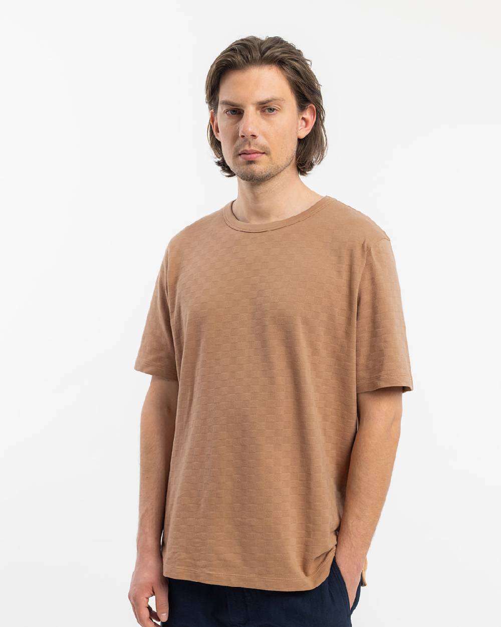 Rotholz Strukturiertes T-Shirt Bio Baumwolle - Karamell Fabrikpreis