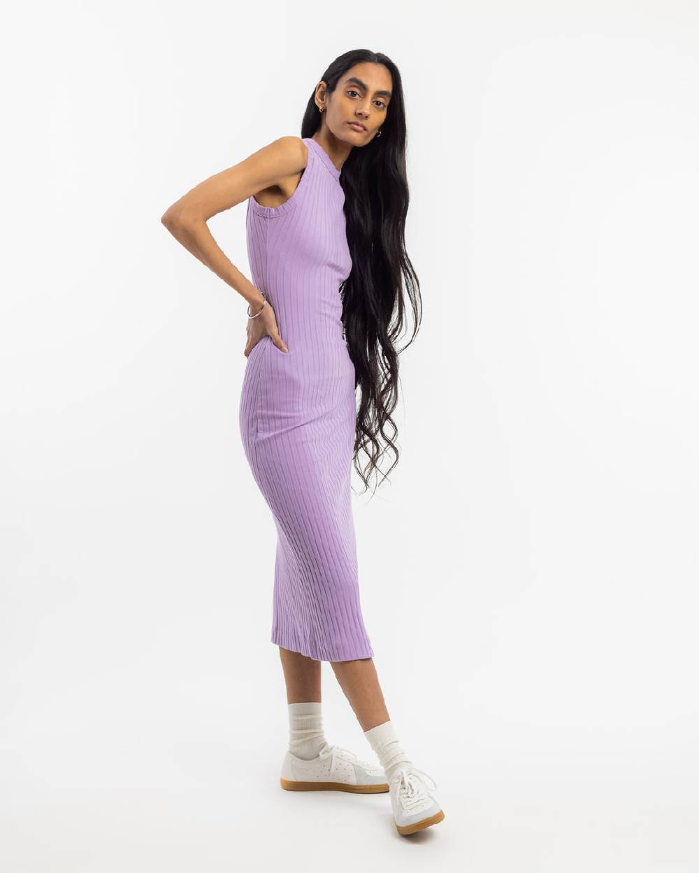Rotholz Geripptes Kleid Bio Baumwolle - Lavendel Sonderangebote