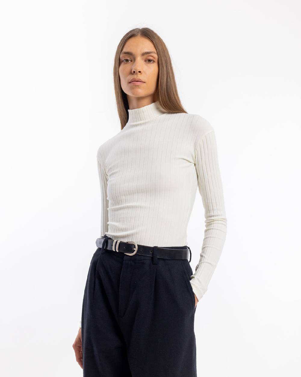 Rotholz Geripptes Longsleeve Bio Baumwolle - Off-White Tiefpreis