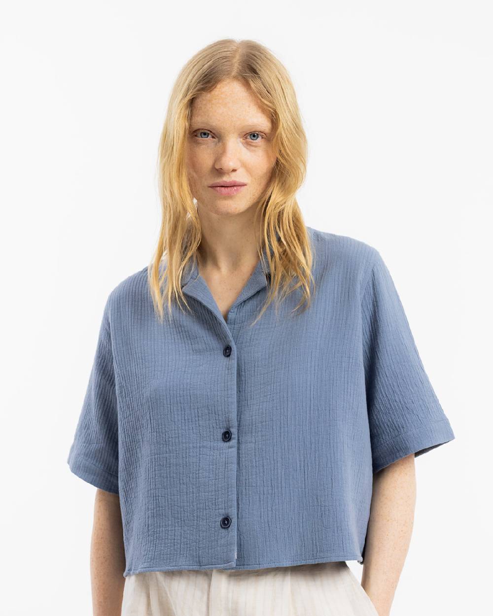 Rotholz Kurzes Bowling Shirt Bio Baumwolle - Blau Zeitlich begrenztes Angebot