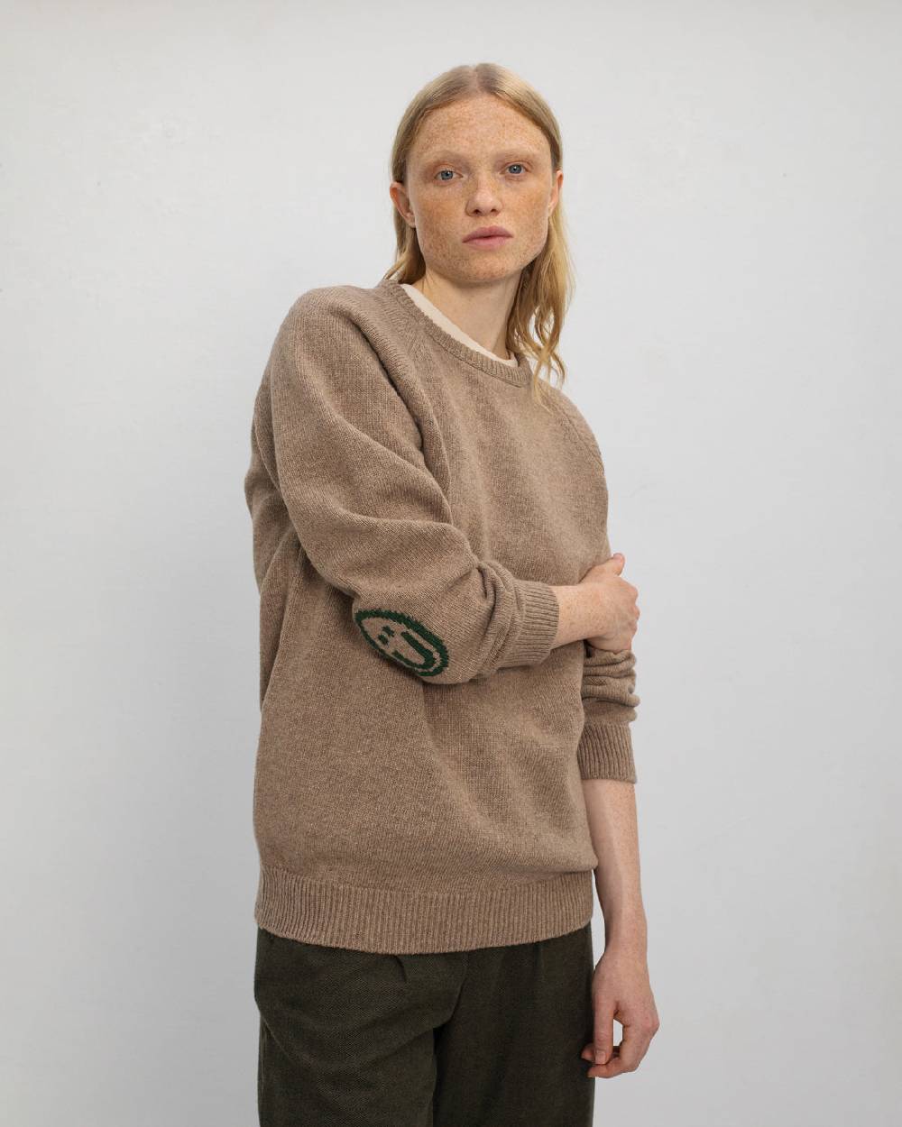 Rotholz Smiley Strickpullover Recycelte Wolle - Beige Tägliche Deals