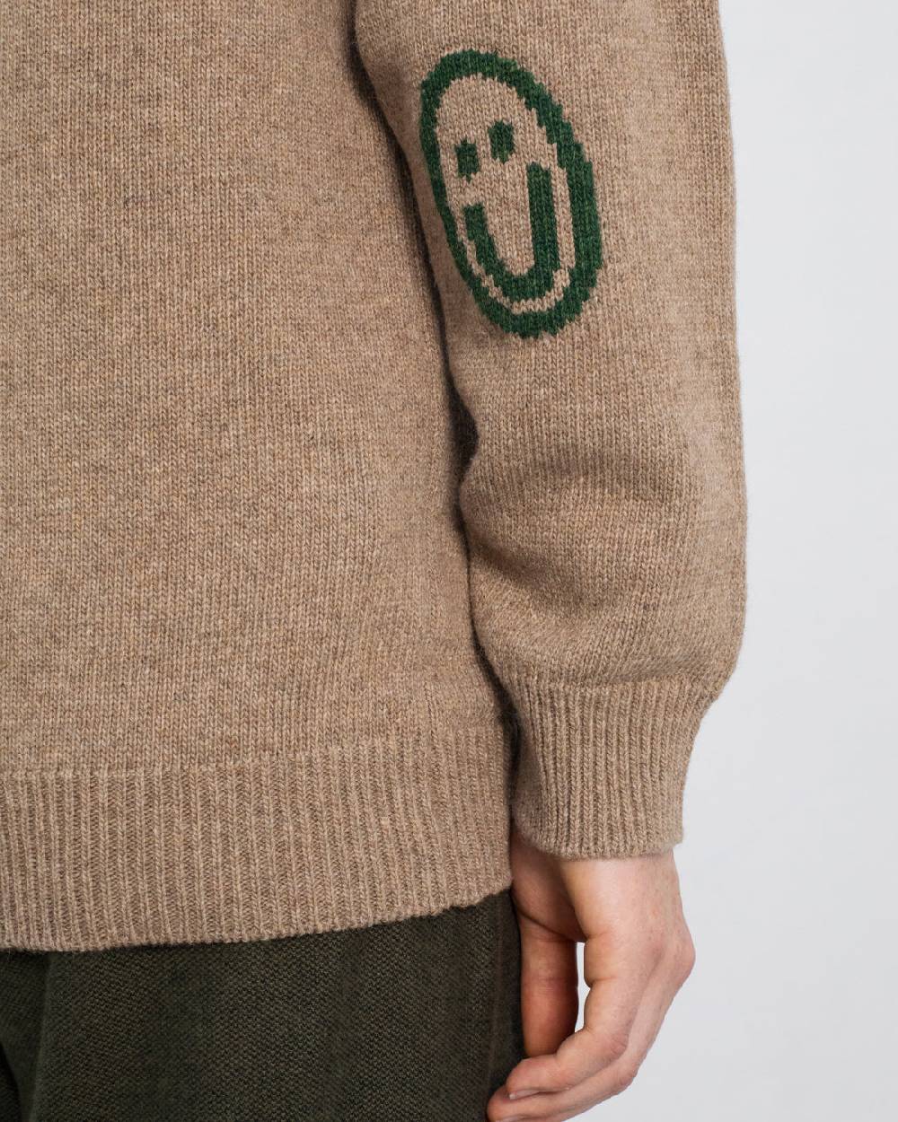 Rotholz Smiley Strickpullover Recycelte Wolle - Beige Tägliche Deals