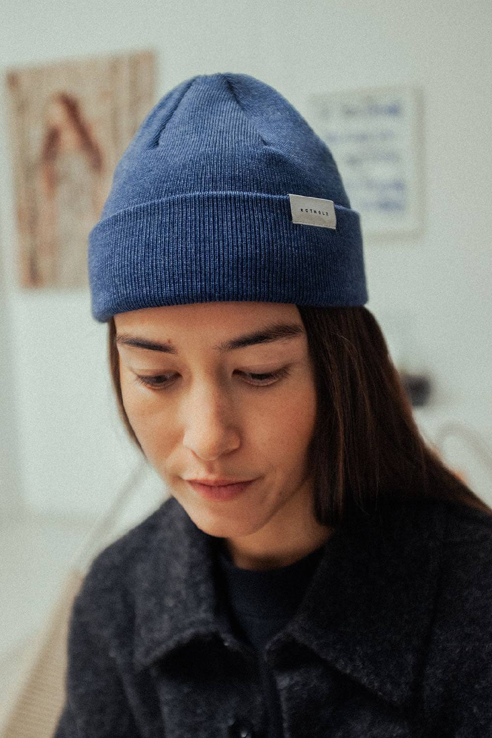 Rotholz Kurze Mütze Merino Fein - Blau Sonderangebot der Fabrik
