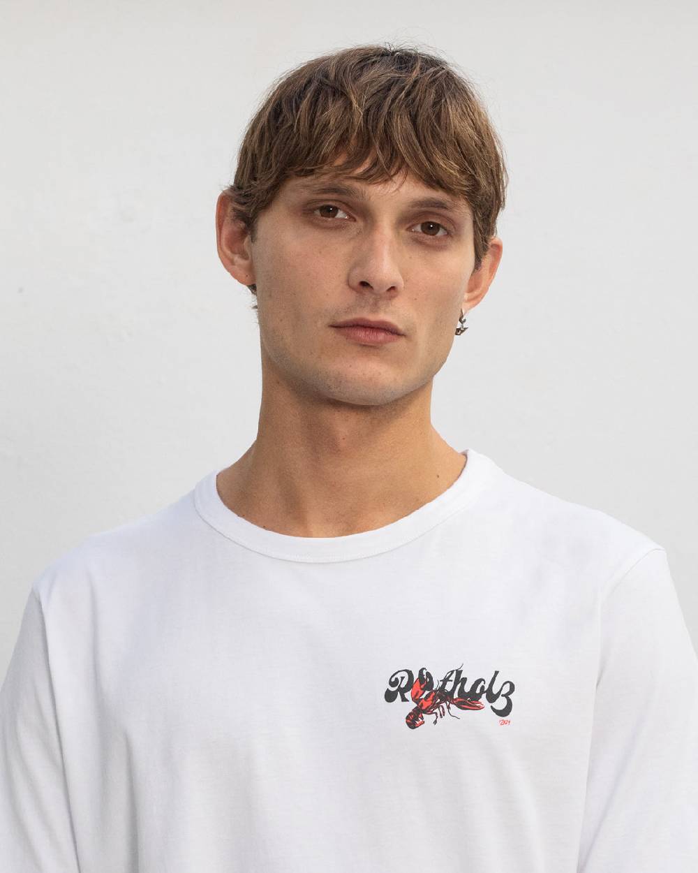 Rotholz Lobster Logo T-Shirt Bio Baumwolle - Weiß Black Friday Preise