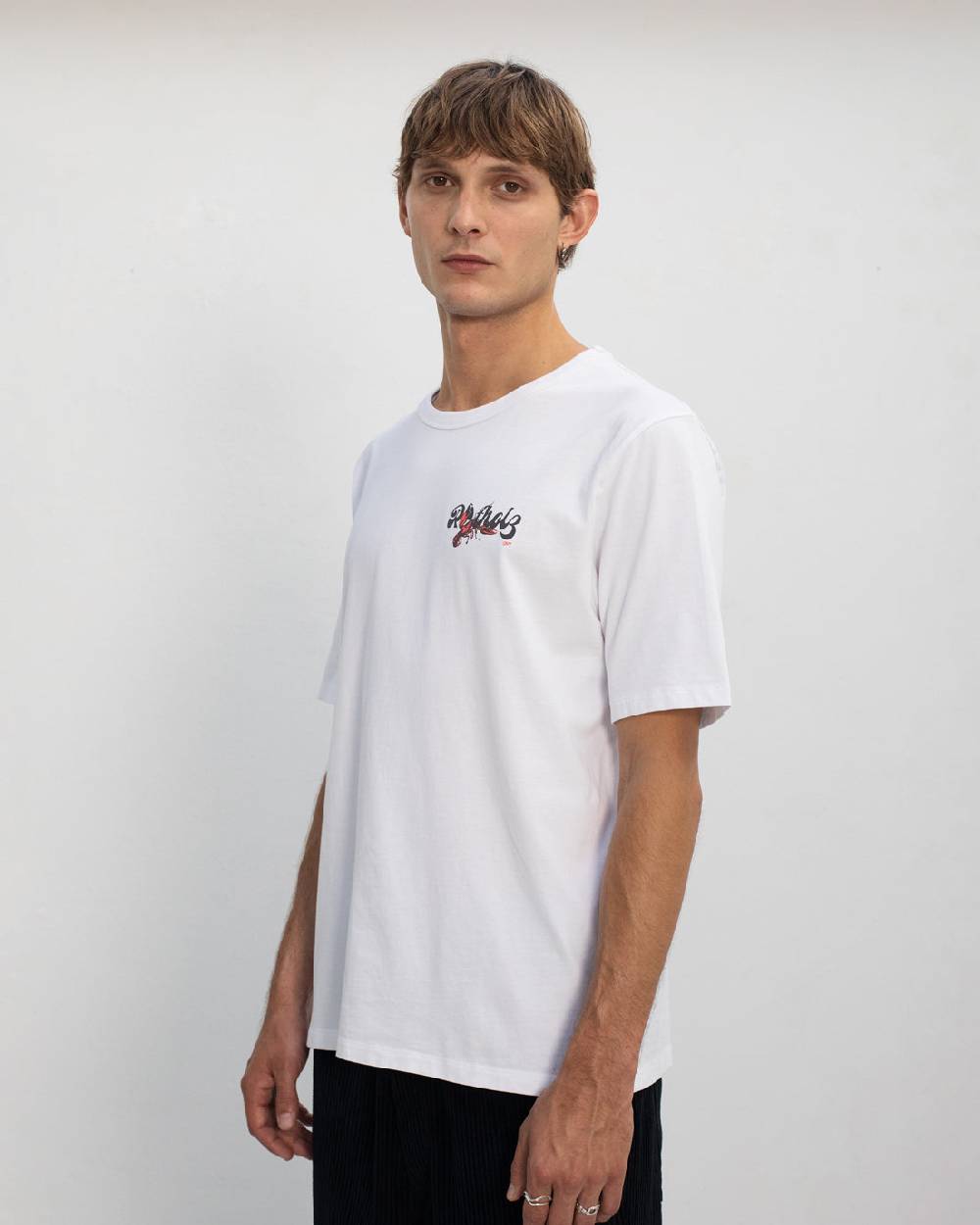 Rotholz Lobster Logo T-Shirt Bio Baumwolle - Weiß Black Friday Preise