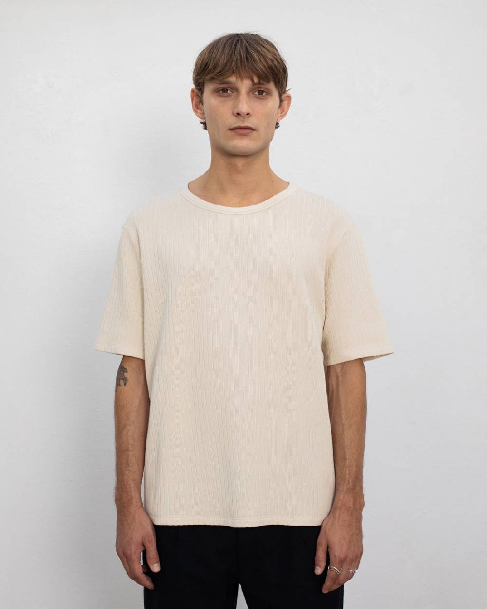Rotholz Schweres Geripptes T-Shirt Bio Baumwolle - Sand 2025