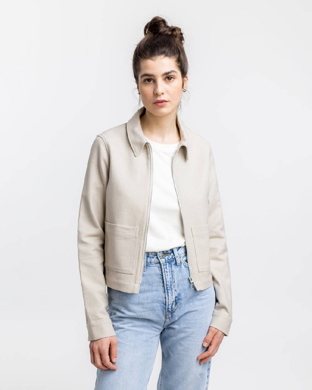 Rotholz Kurze Jacke aus Bio Canvas Beige Kariert Limitierter Zeitrabatt