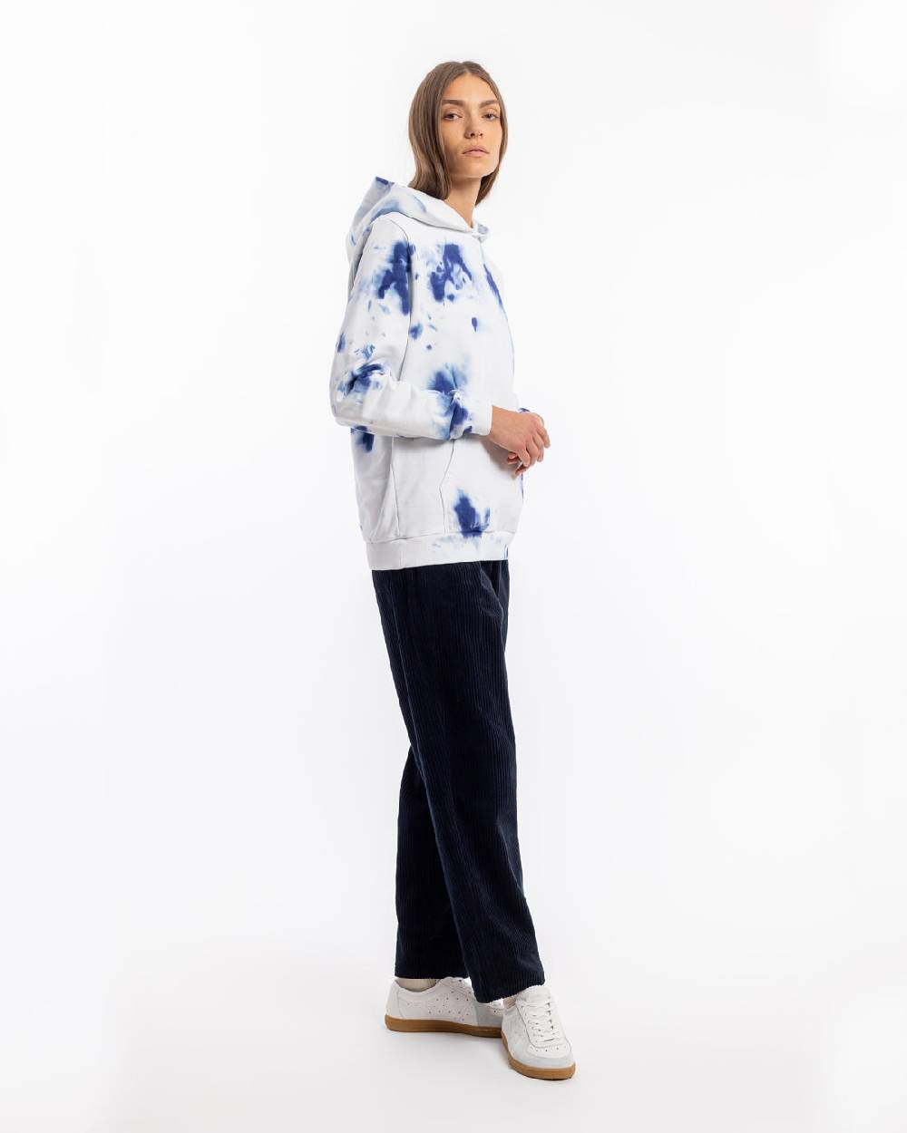 Rotholz Batik Hoodie Bio Baumwolle - Blau/Off-White Flash Sale