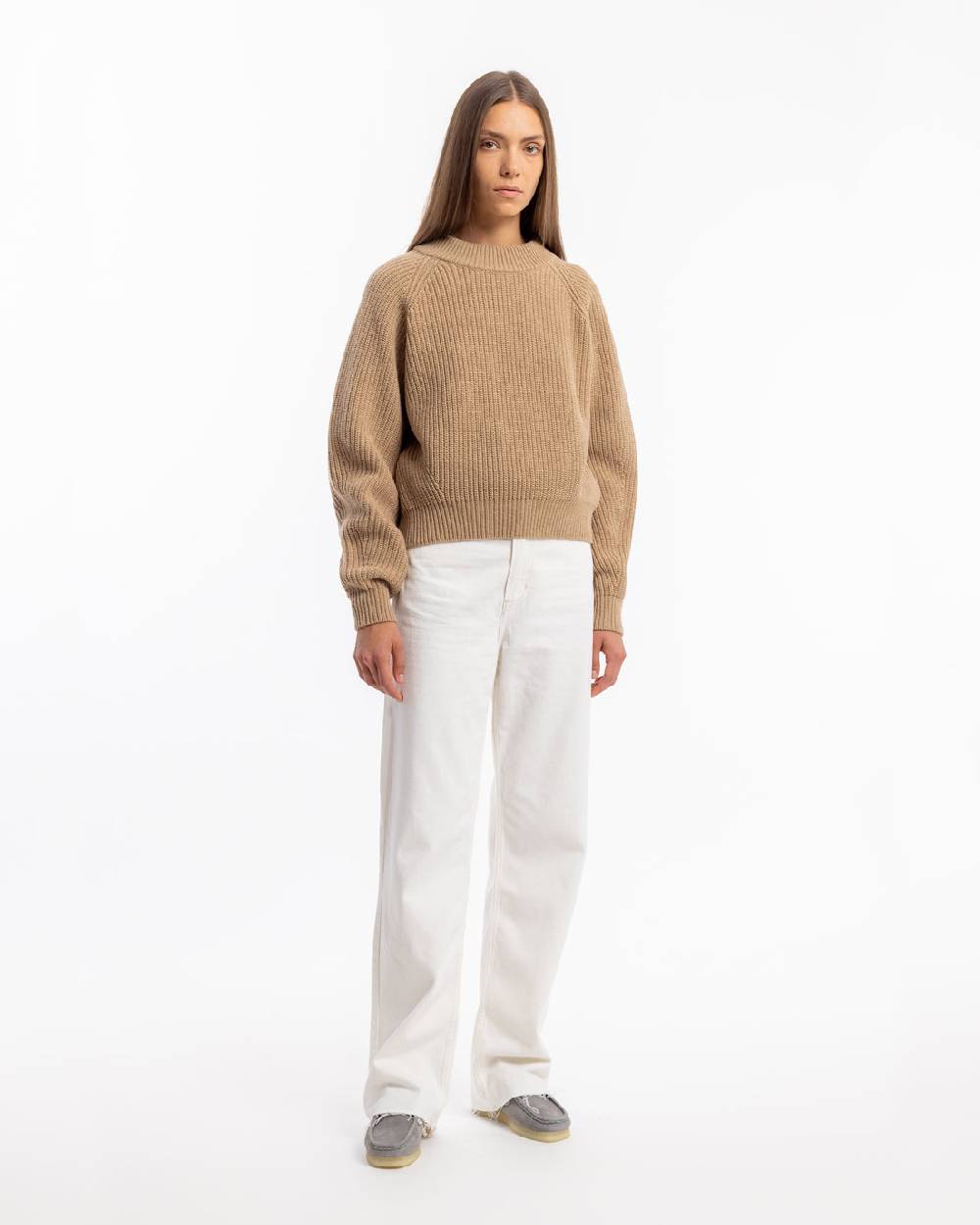 Rotholz Grober Strickpullover Wollmischung - Beige Sonderangebot der Fabrik