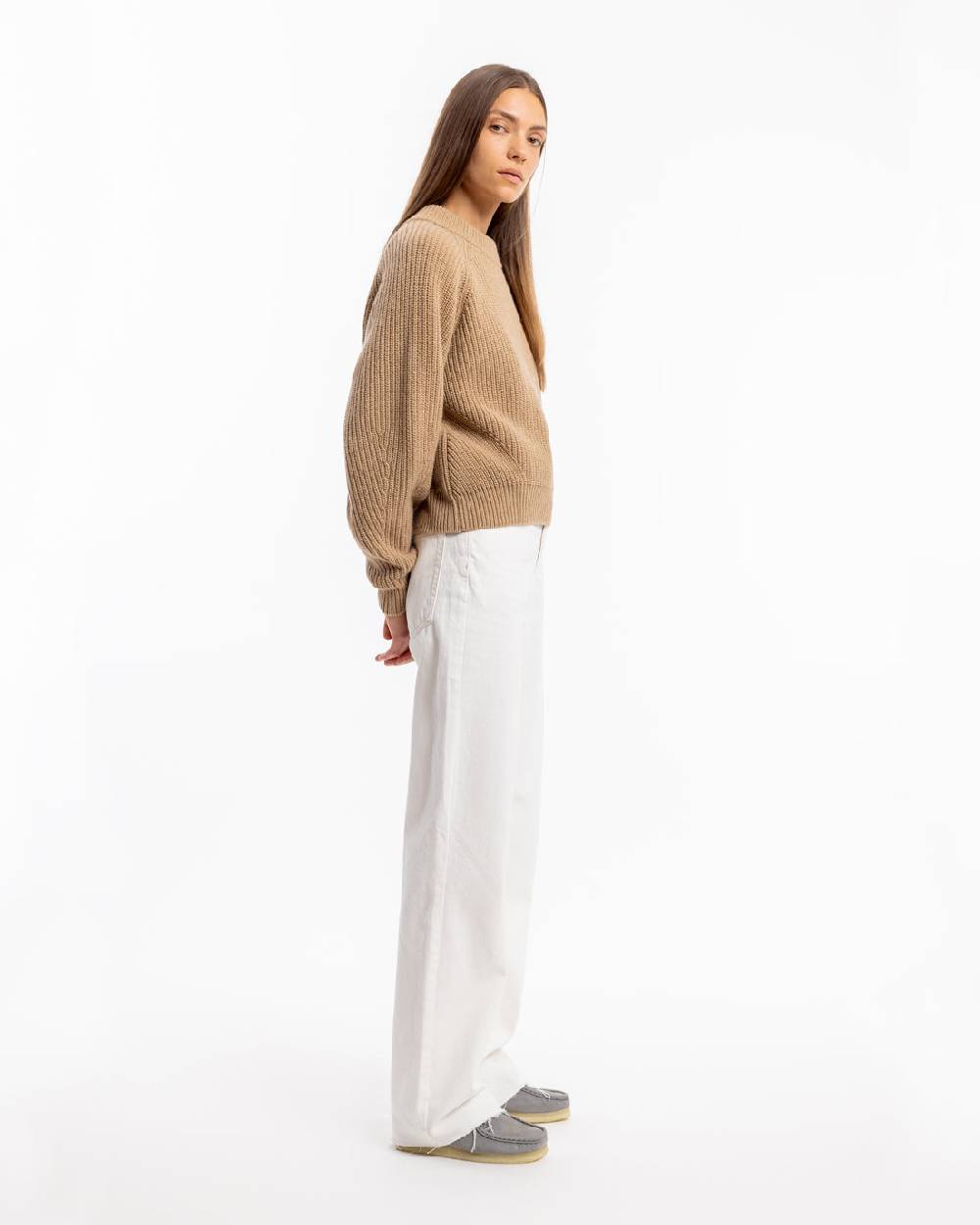 Rotholz Grober Strickpullover Wollmischung - Beige Sonderangebot der Fabrik