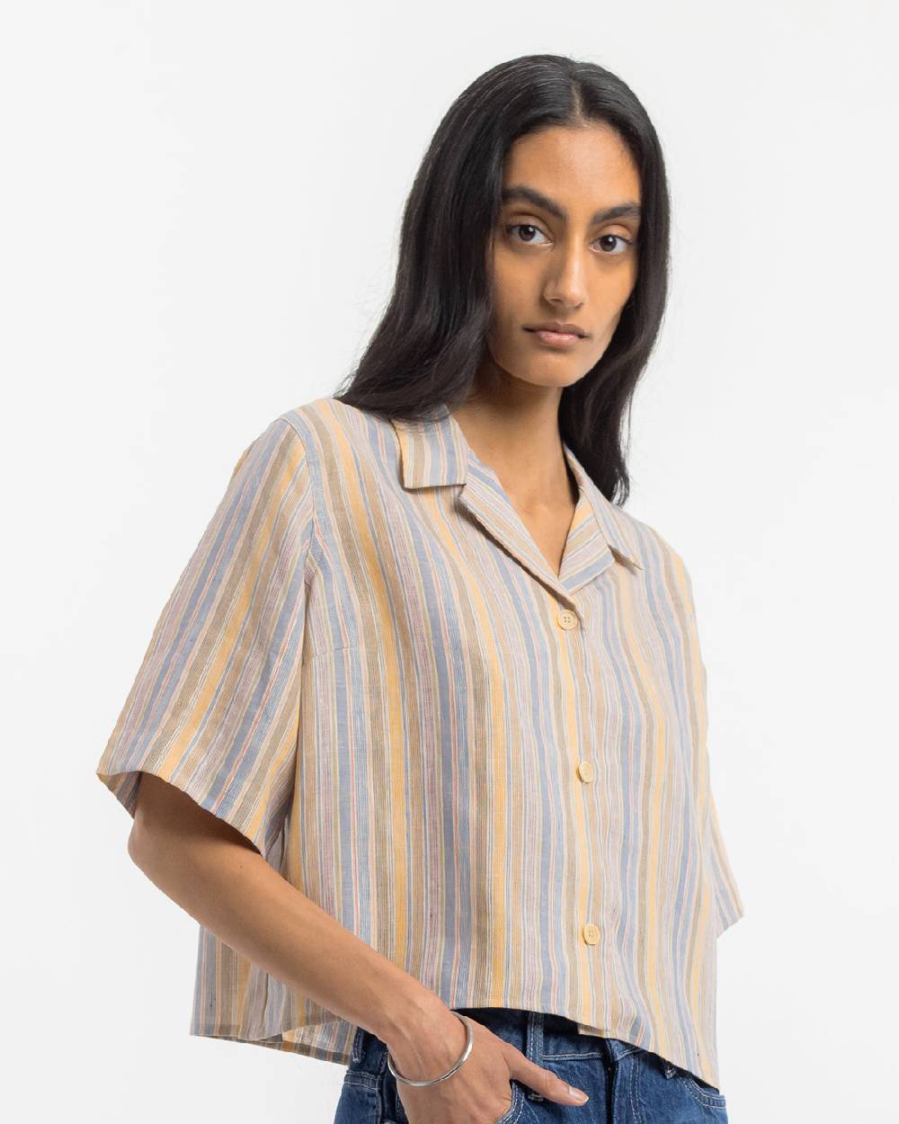 Rotholz Kurzes Bowling Shirt Leinen Mix - Gestreift 50% Rabatt für begrenzte Zeit