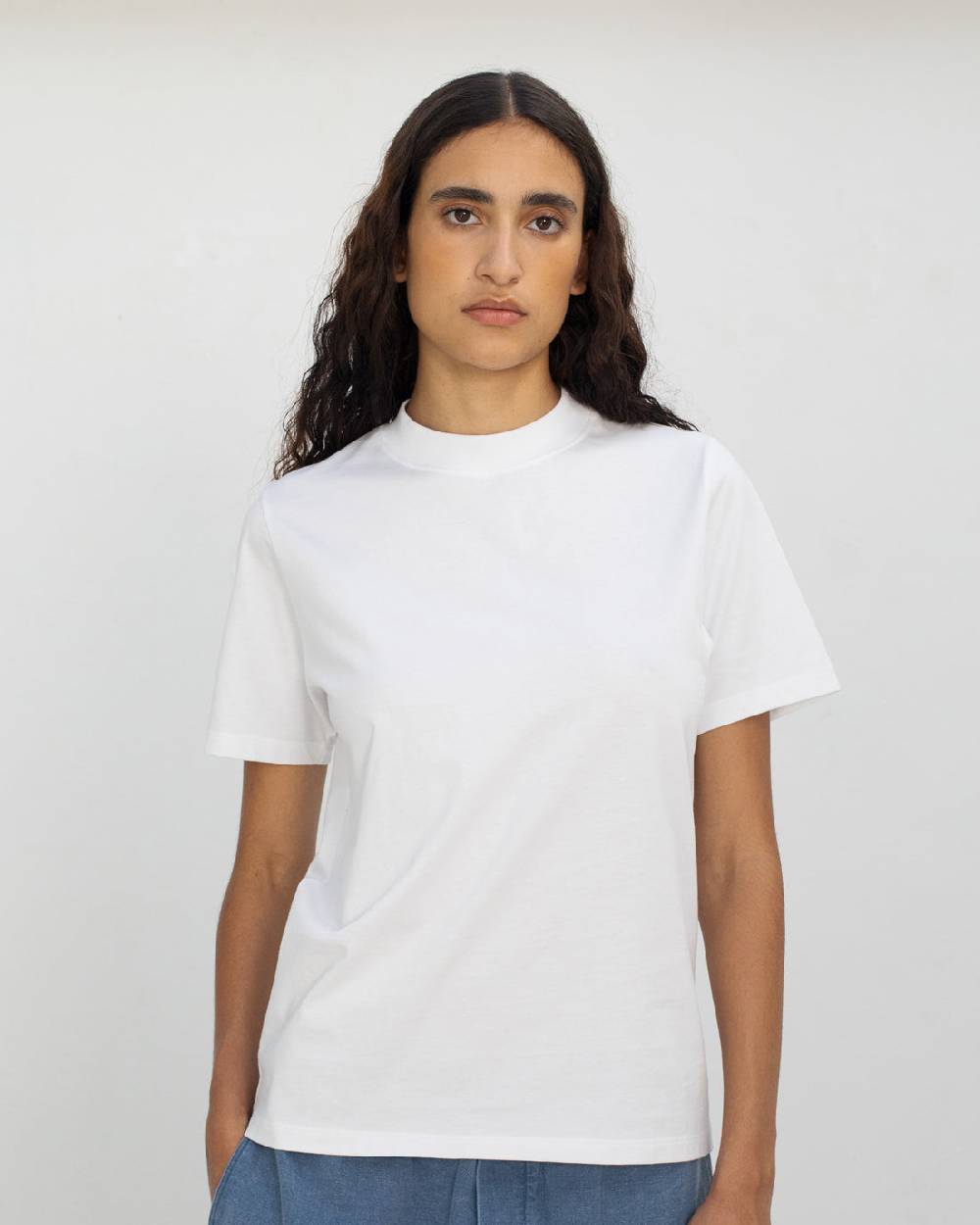 Rotholz Basic T-Shirt mit breitem Kragen Bio Baumwolle - Weiß Blitzverkäufe