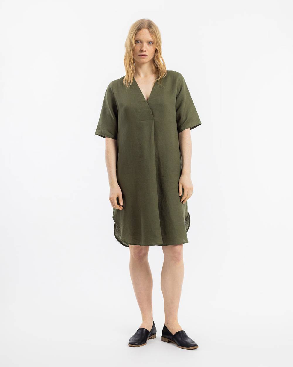 Rotholz Kaftan Kleid Leinen Mix - Oliv Flash Sale
