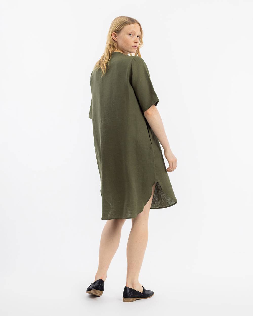 Rotholz Kaftan Kleid Leinen Mix - Oliv Flash Sale
