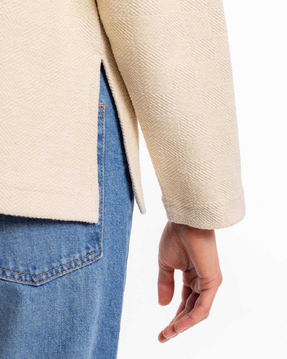 Rotholz Polo Zip Sweatshirt Bio Baumwolle - Creme Exklusivangebot