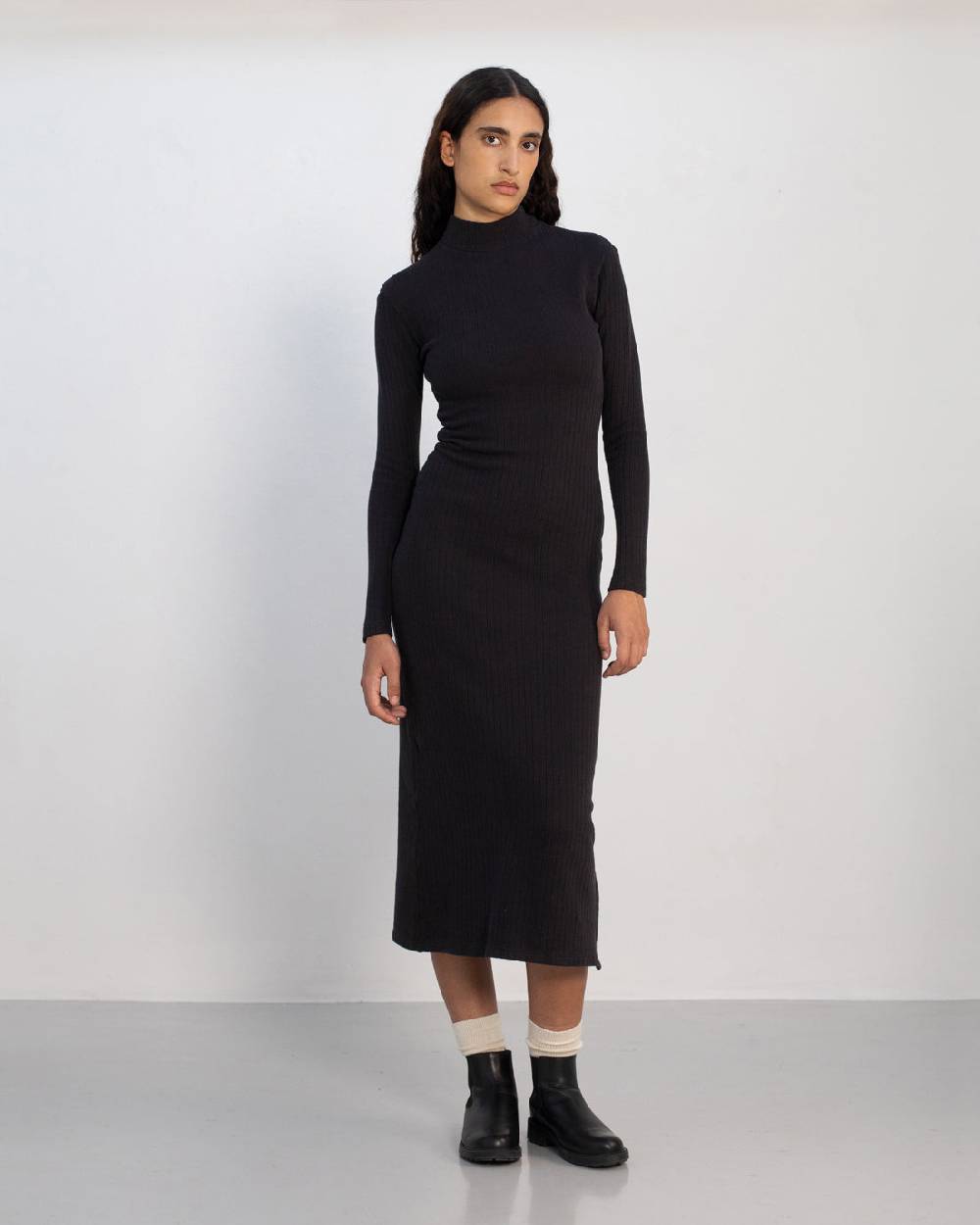 Rotholz Geripptes Kleid Bio Baumwolle - Schwarz Große Rabatte
