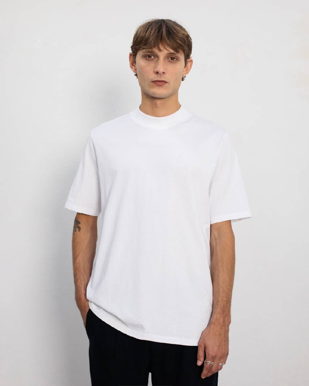 Rotholz Basic T-Shirt mit breitem Kragen Bio Baumwolle - Weiß Clearance-Verkauf