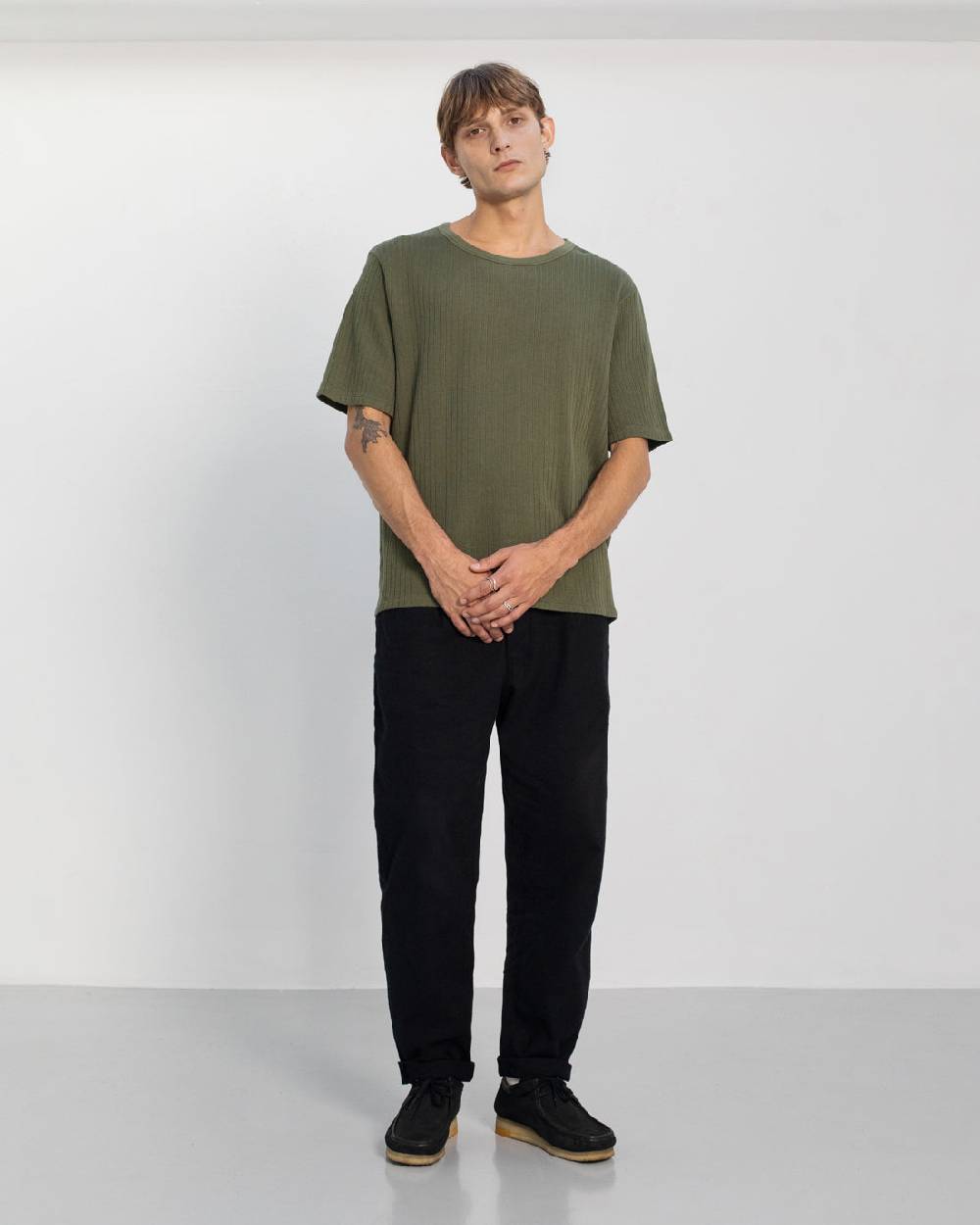 Rotholz Schweres Geripptes T-Shirt Bio Baumwolle - Grün Outlet