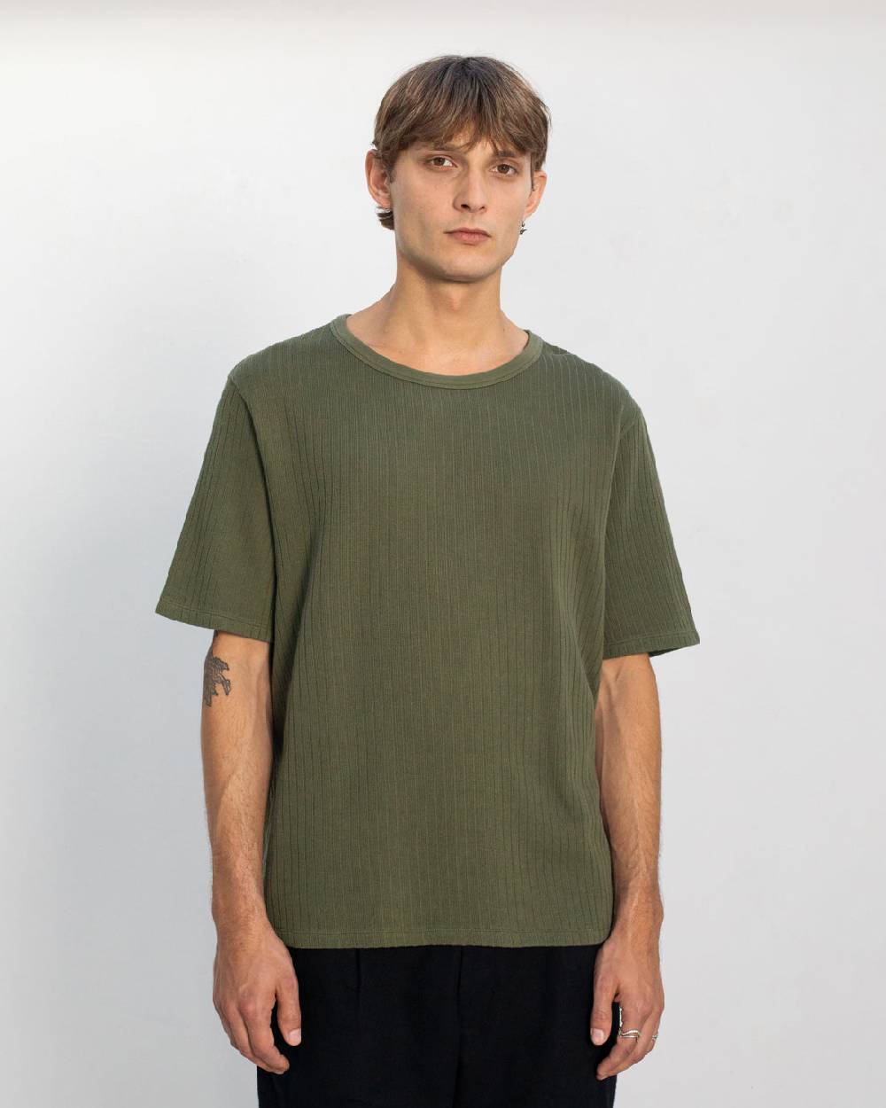 Rotholz Schweres Geripptes T-Shirt Bio Baumwolle - Grün Outlet
