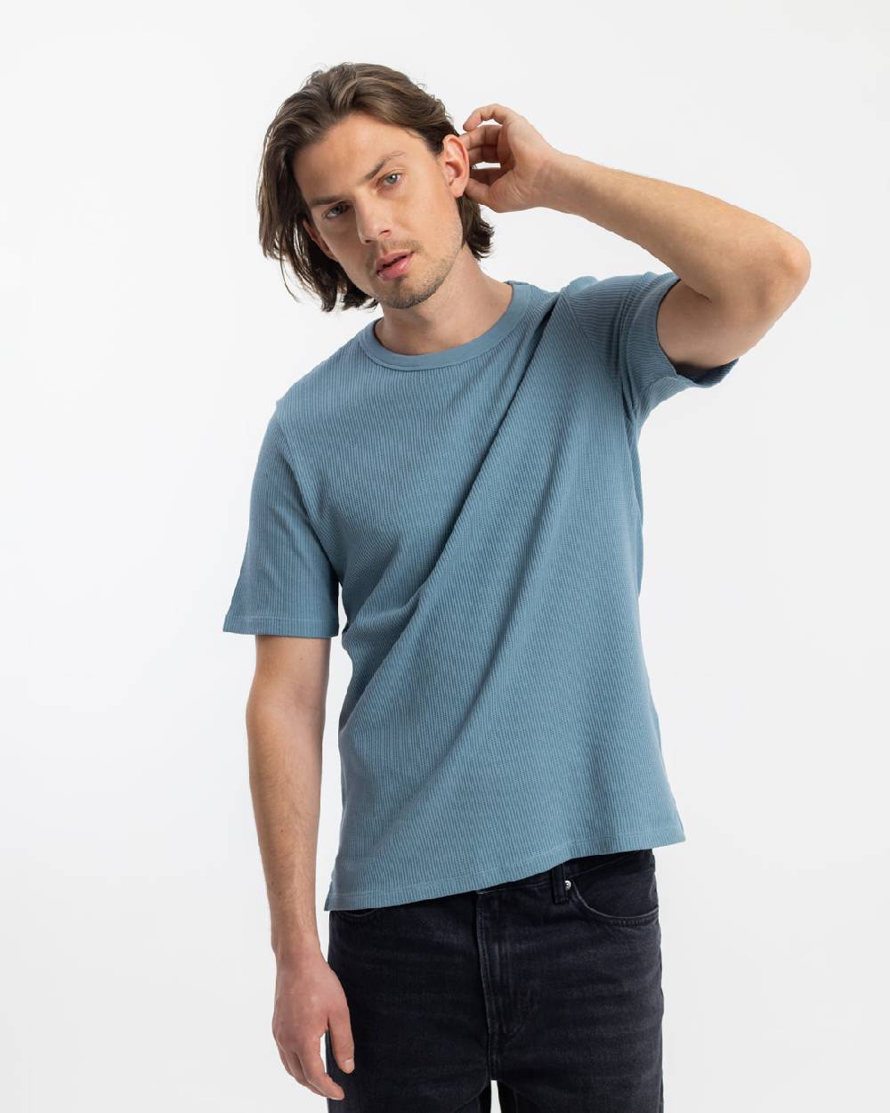Rotholz Waffel T-Shirt Bio-Baumwolle - Blau Online Shopping