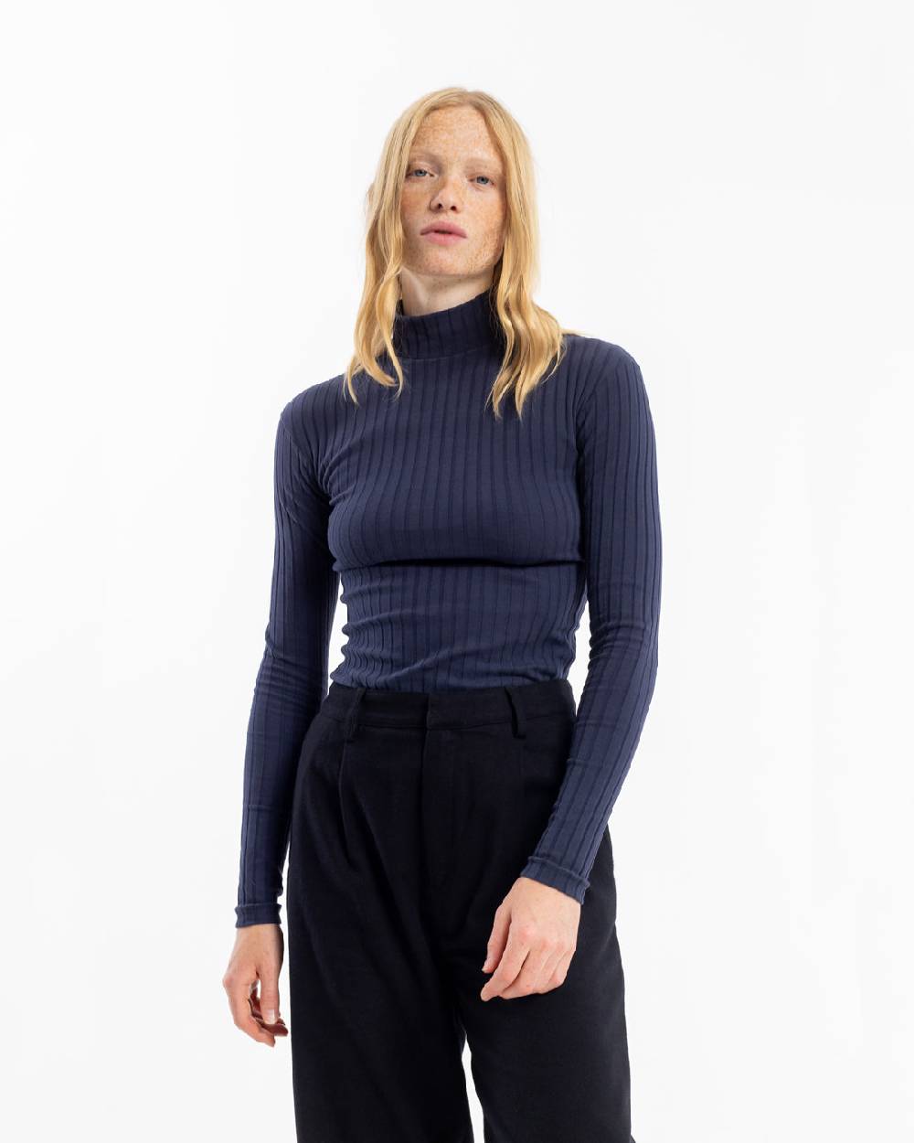 Rotholz Geripptes Longsleeve Bio Baumwolle - Dunkelblau Cyber Monday