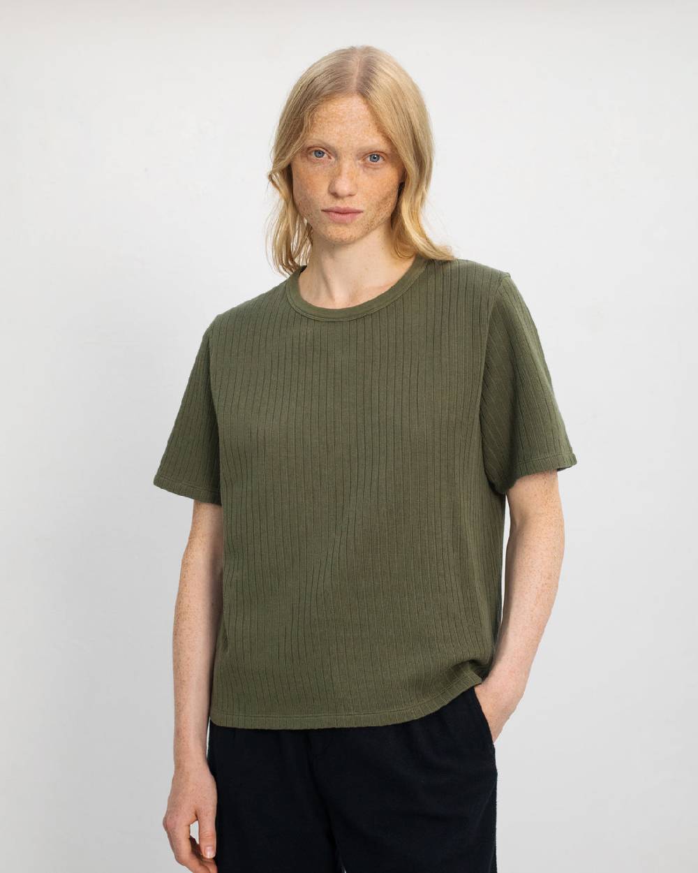 Rotholz Schweres Geripptes T-Shirt Bio Baumwolle - Grün Valentinstagsangebot