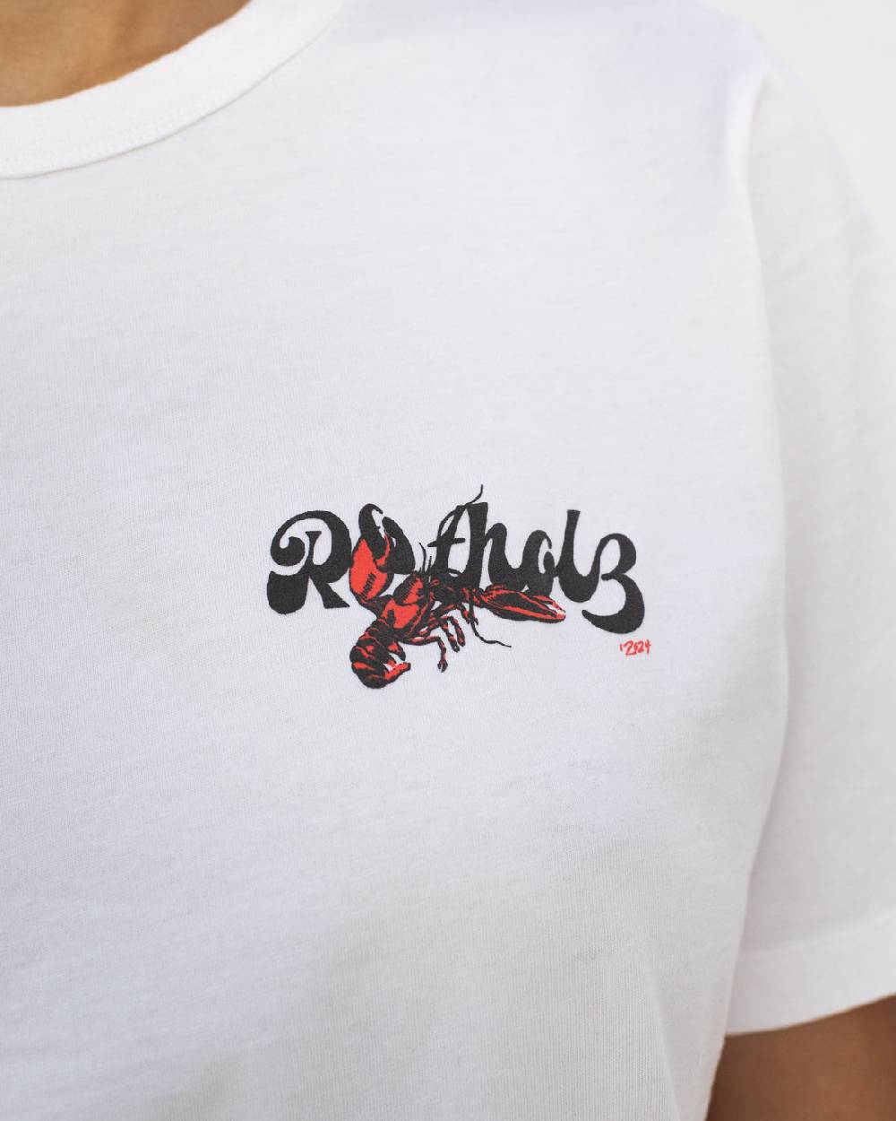 Rotholz Lobster Logo T-Shirt Bio Baumwolle - Weiß Sonderangebote