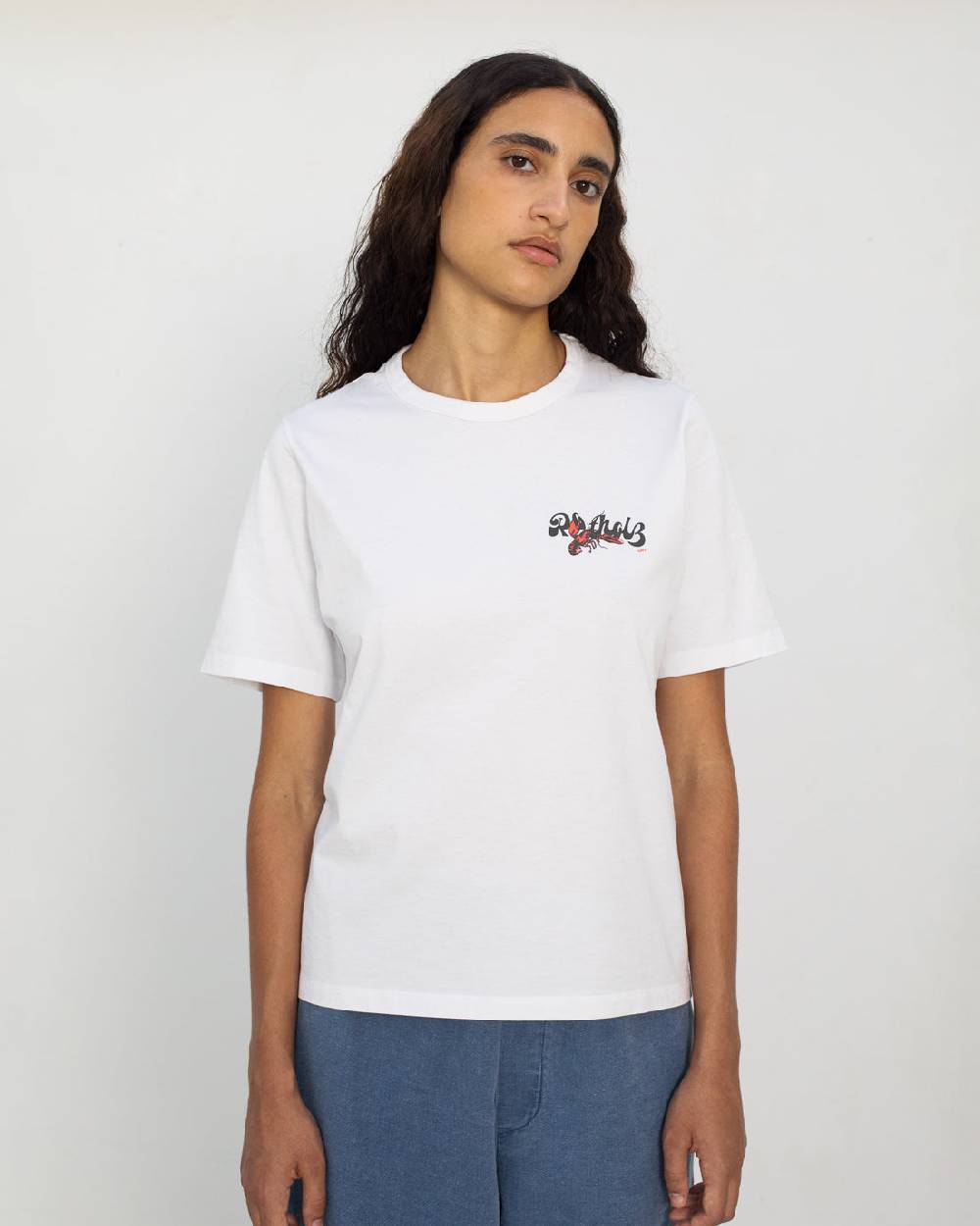 Rotholz Lobster Logo T-Shirt Bio Baumwolle - Weiß Sonderangebote