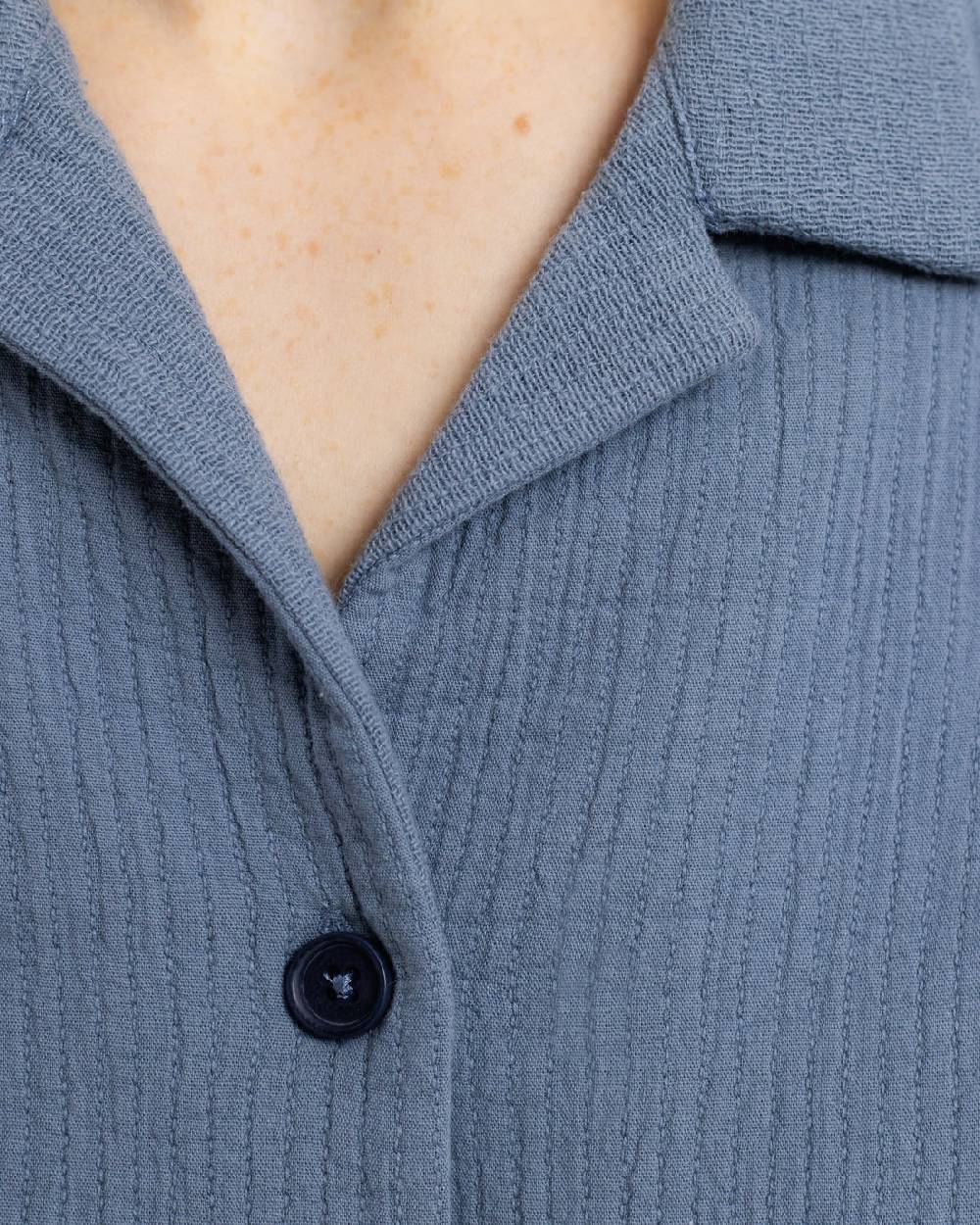 Rotholz Kurzes Bowling Shirt Bio Baumwolle - Blau Bis zu 60% Rabatt
