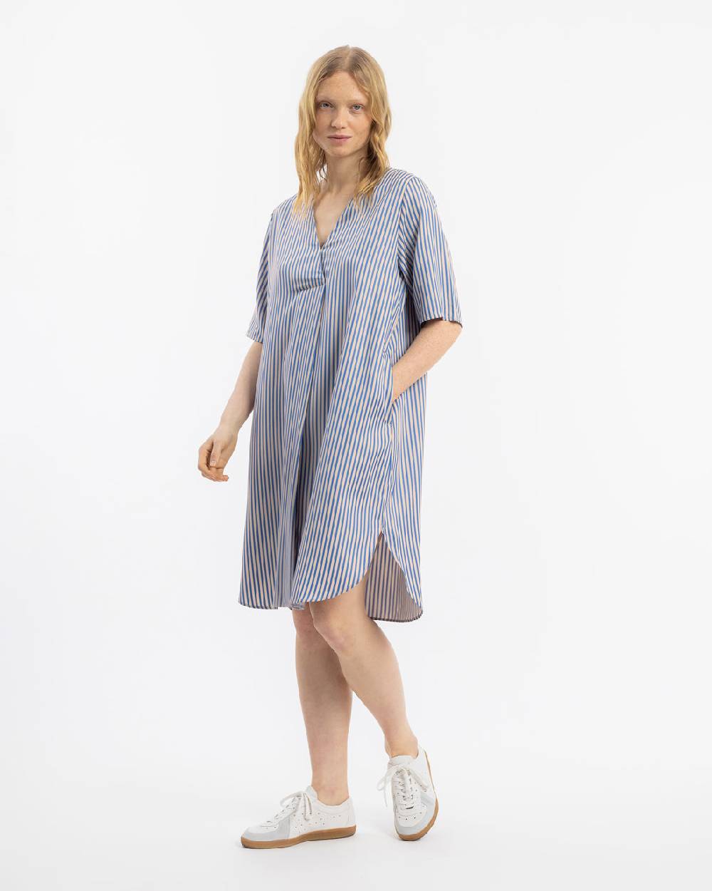 Rotholz Kaftan Kleid Lyocell - Blau Gestreift Bis zu 65% Rabatt