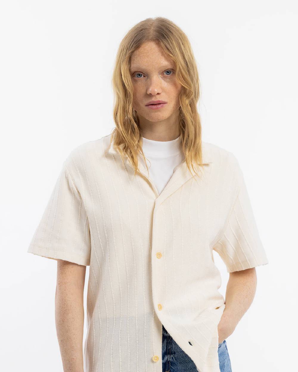 Rotholz Strick Bowling Shirt Bio Baumwolle - Creme Clearance-Verkauf