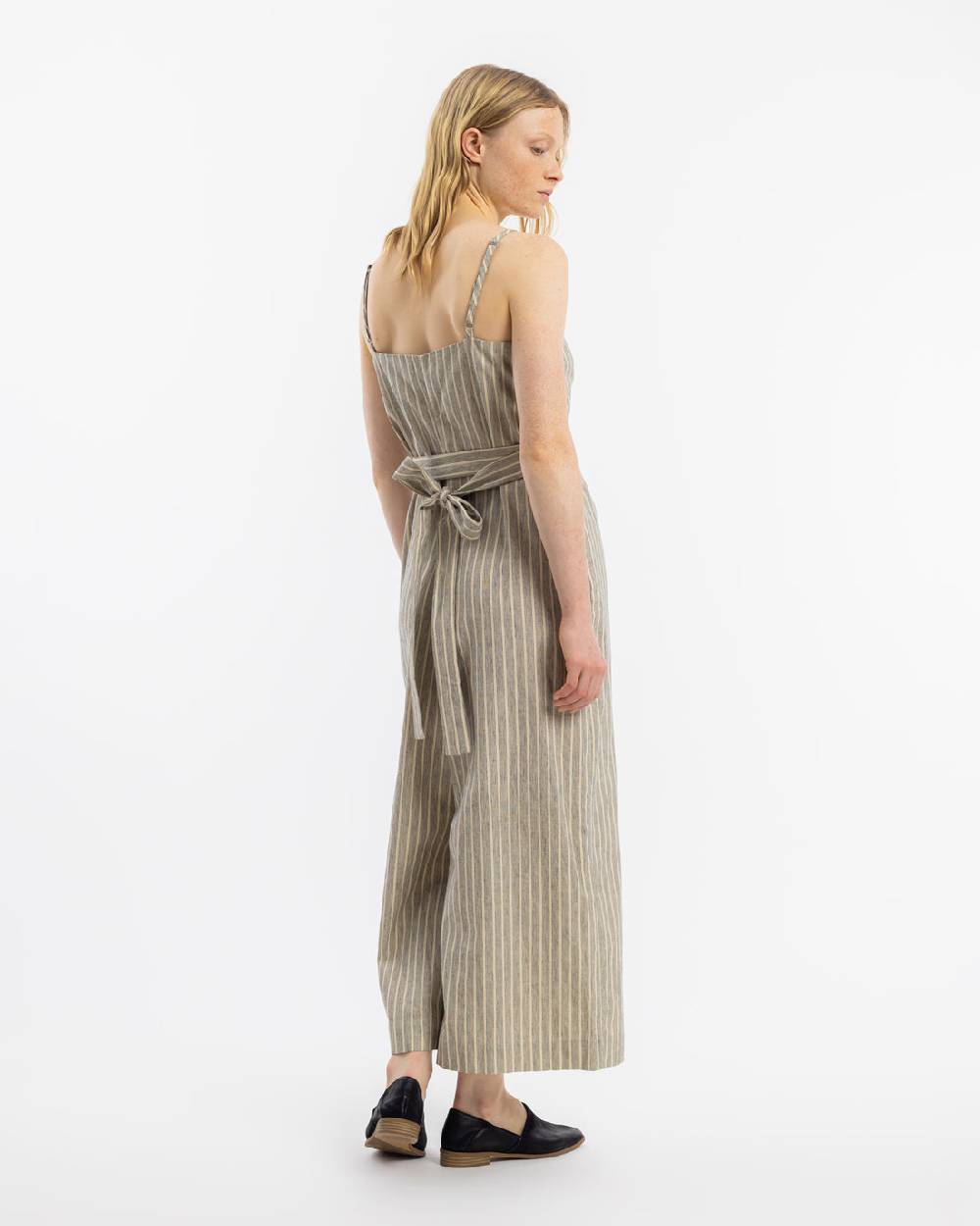 Rotholz Jumpsuit Leinen Mix - Grau Gestreift 50% Rabatt für begrenzte Zeit