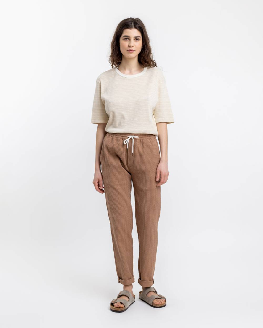 Rotholz Gestreiftes T-Shirt Creme Auslauf