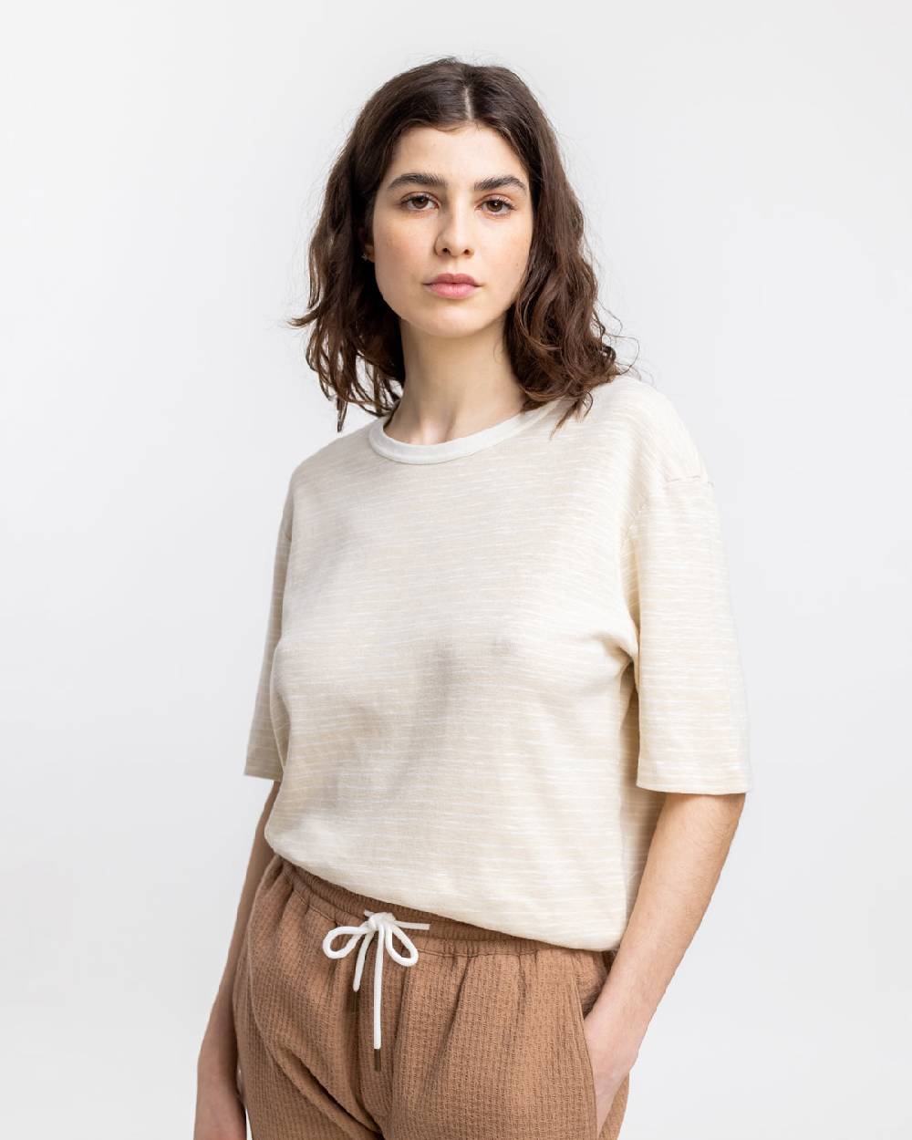 Rotholz Gestreiftes T-Shirt Creme Auslauf