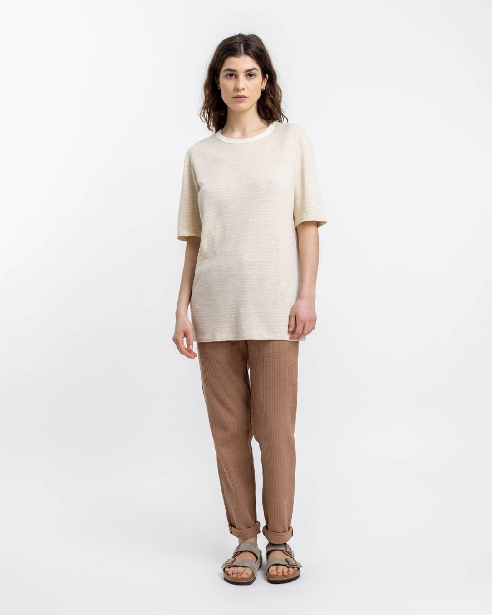Rotholz Gestreiftes T-Shirt Creme Auslauf